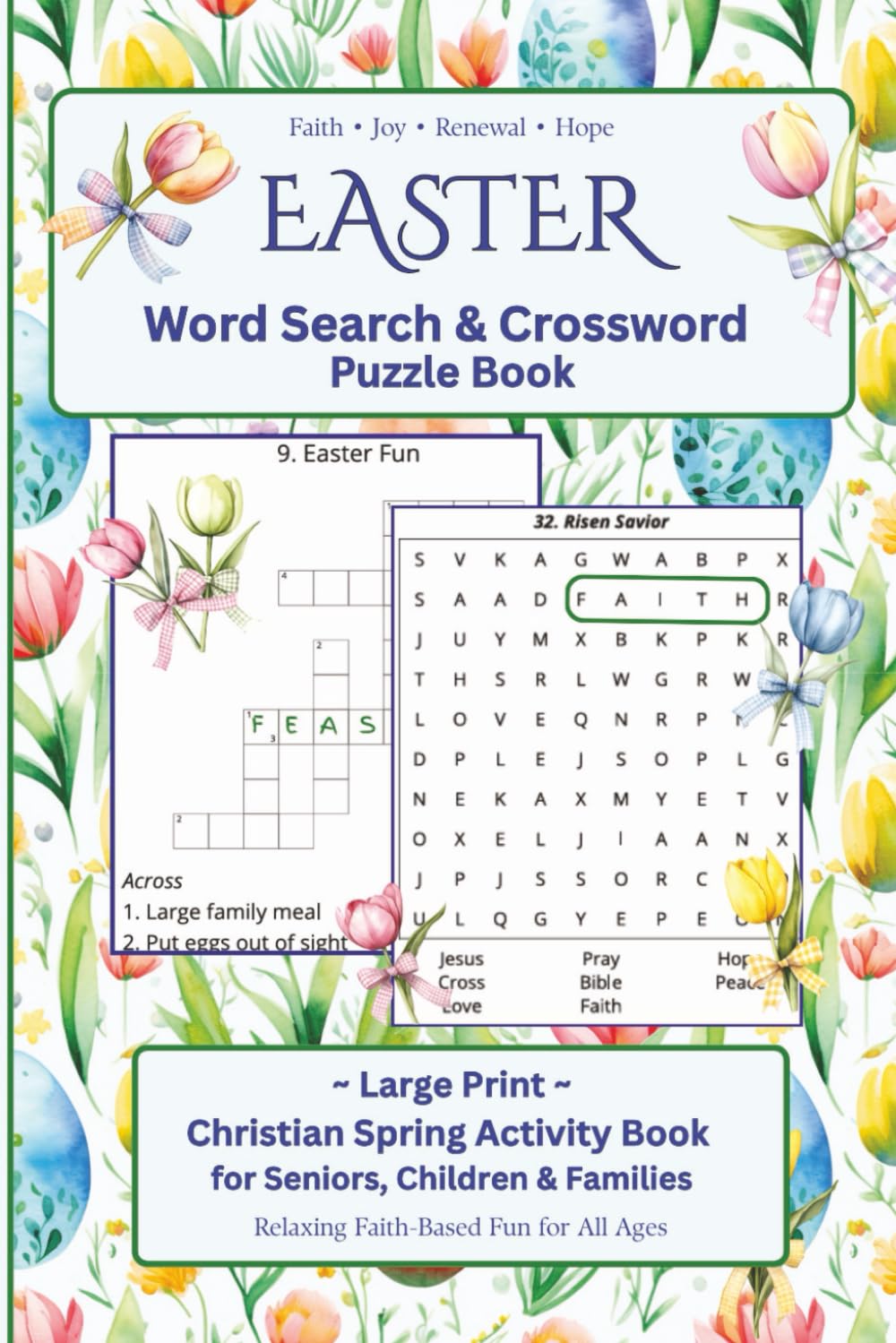 Easter Word Search & Crossword for Seniors and Families: Large Print Spring Christian Activity Book with Easy Puzzles
