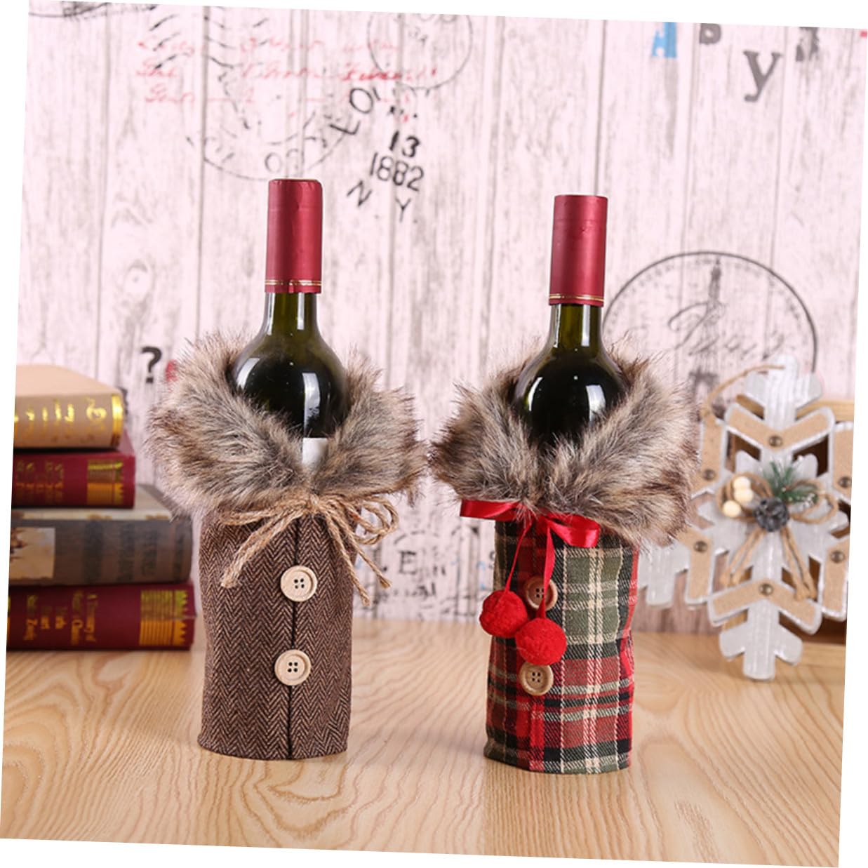 2pièces Housse de Bouteille de Vin Décorative pour Noël Étui à Bouteille de Vin Lot de Housses