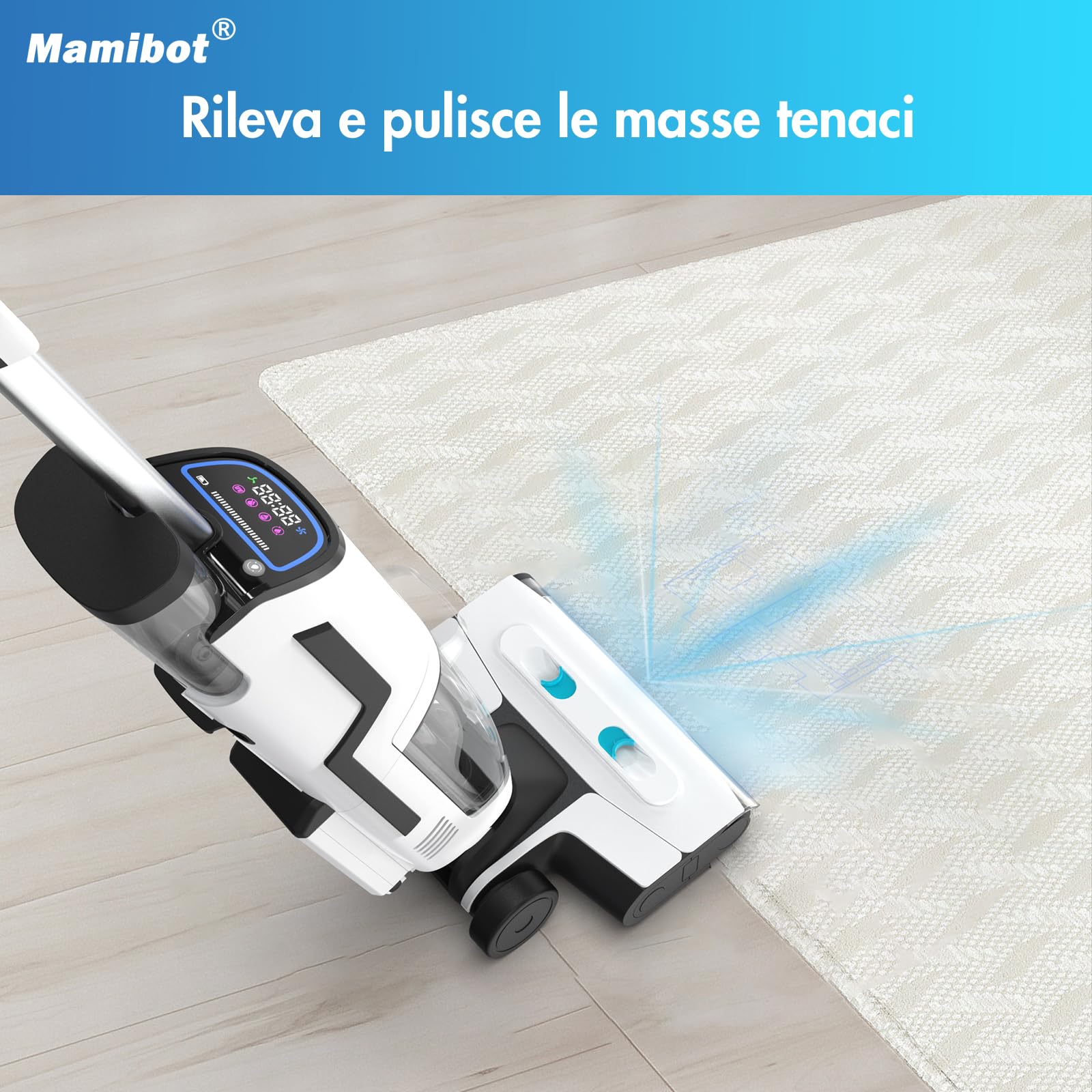 Mamibot FLOMO I PLUS Aspirapolvere a secco a umido multifunzione con funzione autopulente 30 minuti di autonomia LED indicatore lampada UV, colore superficie lavaggio aspirapolvere