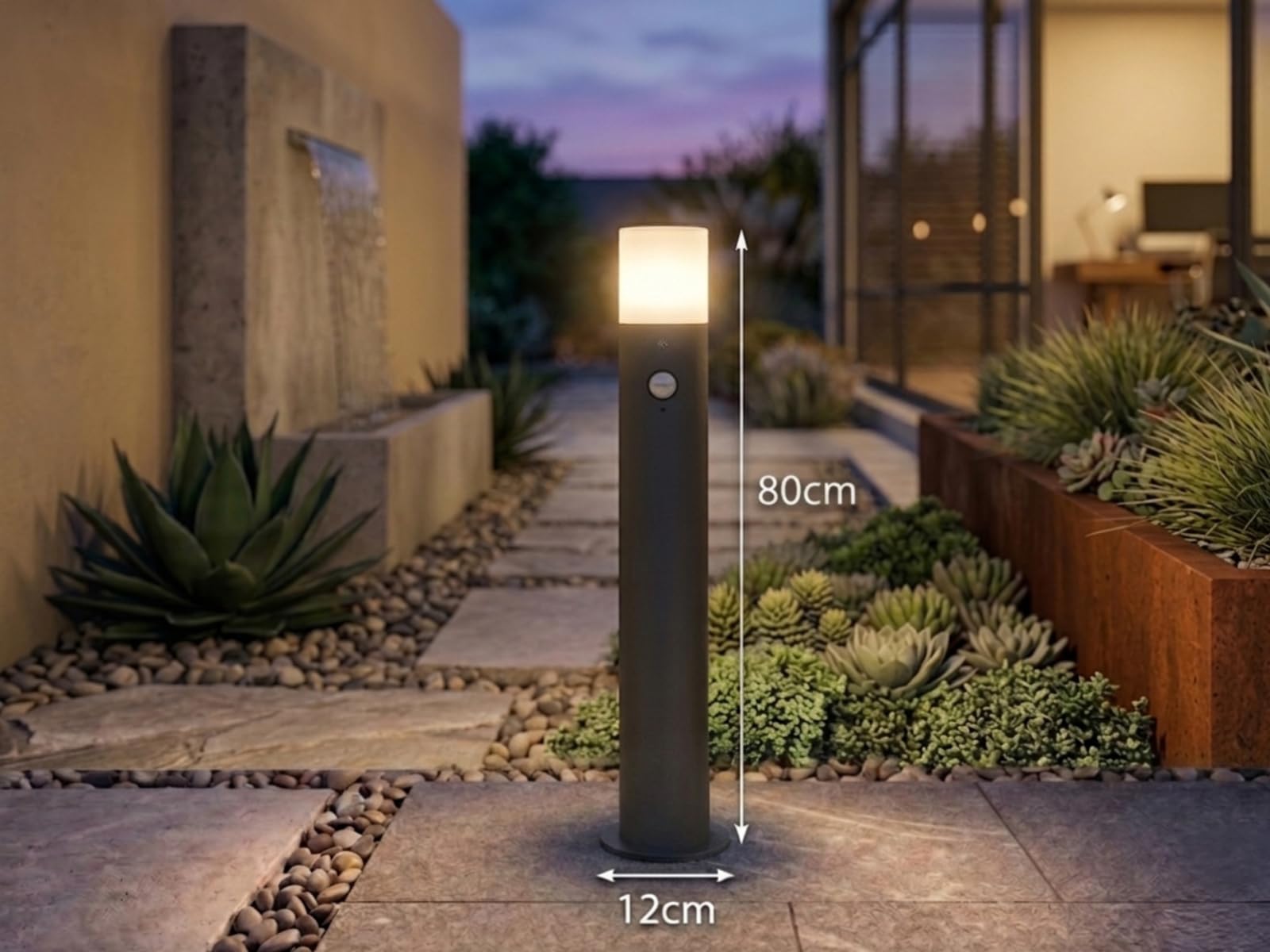 meineWunschleuchte Wege-Leuchte mit Bewegungsmelder Aluminium Anthrazit | mit E27 LED, Höhe 80cm, moderne Pollerleuchte, Schutzklasse IP44, für Wegbeleuchtung Garten Außen