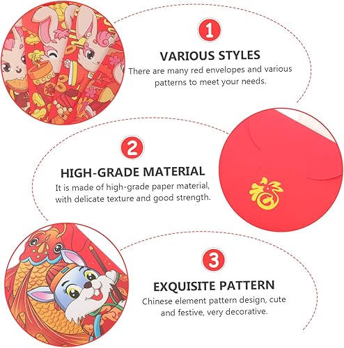 Miniatura 3 de VILLCASE 60 pcs 2023 2023 red envelope lunar new year envelopes wedding red envelopes sobres para dinero cartoon money pocket pocketbook cartoon
