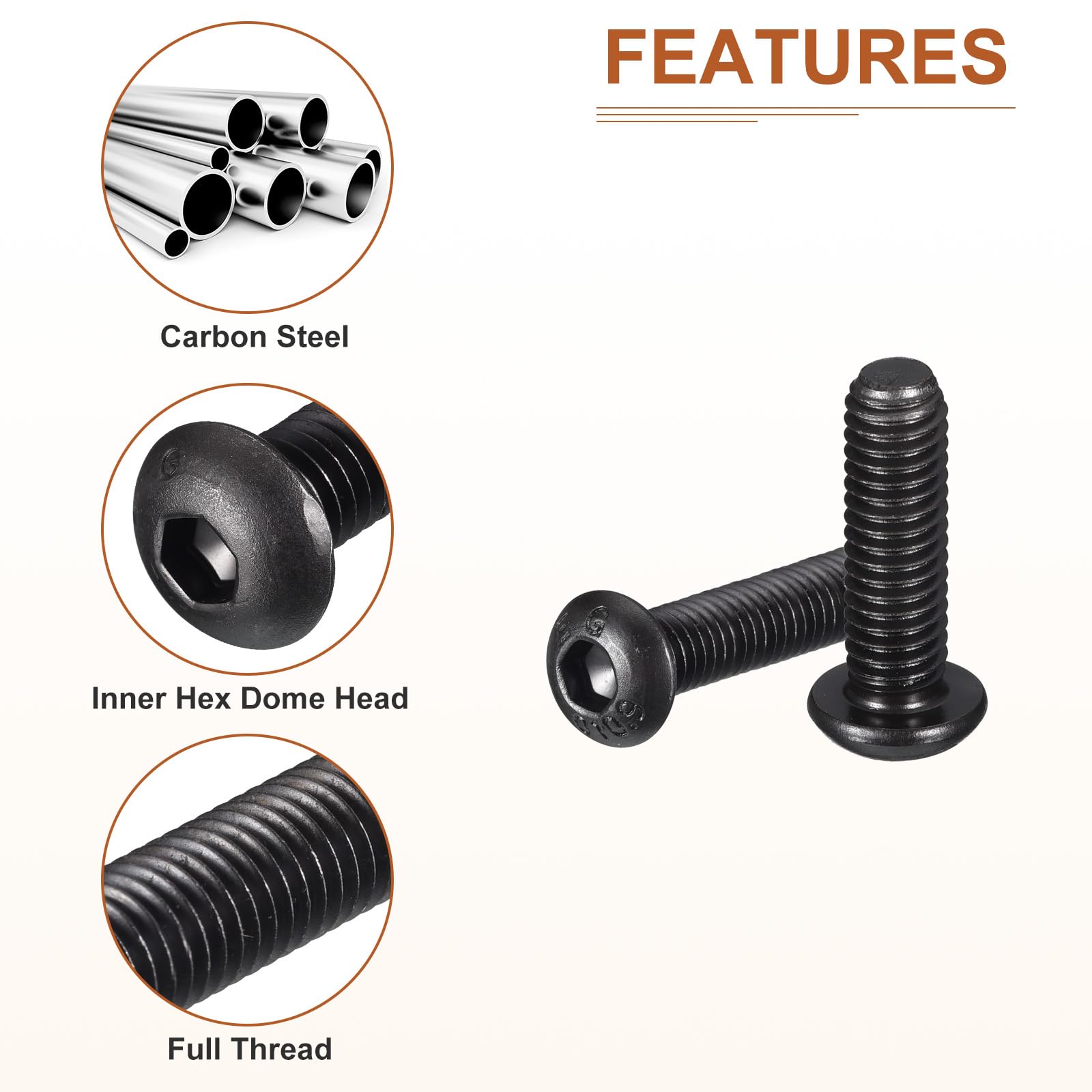 DTGN M6-1x20mm Button Head Socket Cap Screws - 50Pack - Good for Machine - Carbon Steel Black Oxide - Hex Drive Full Thread Fasteners - Image 4
