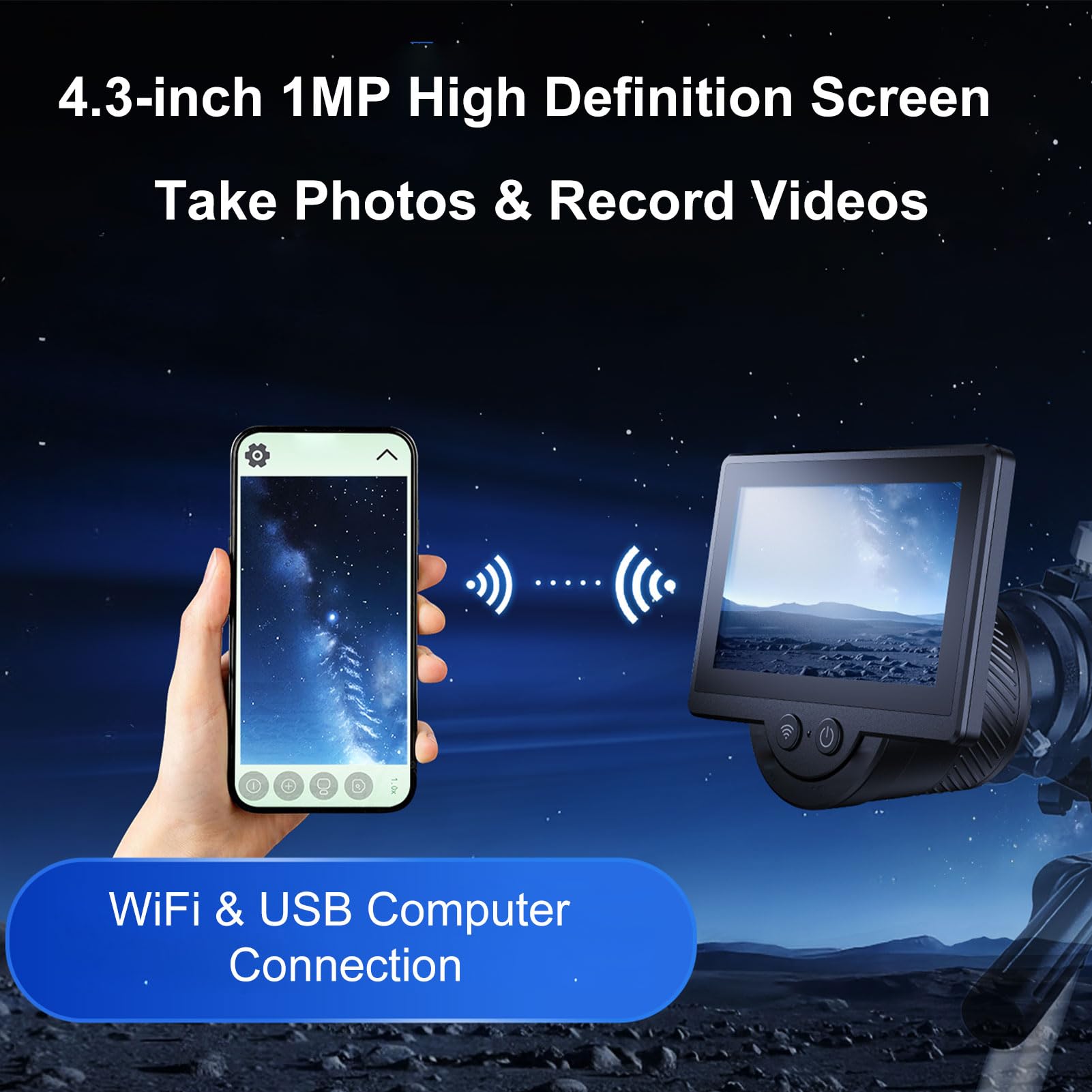 Goshyda Eyepiecia Electrónica Inalámbrica para Telescopios, Cámara de Pantalla HD HD de 4.3 Pulgadas con Conexión WiFi, Oculares de 1.25-2 Pulgadas, para Fotografía de Astronomía