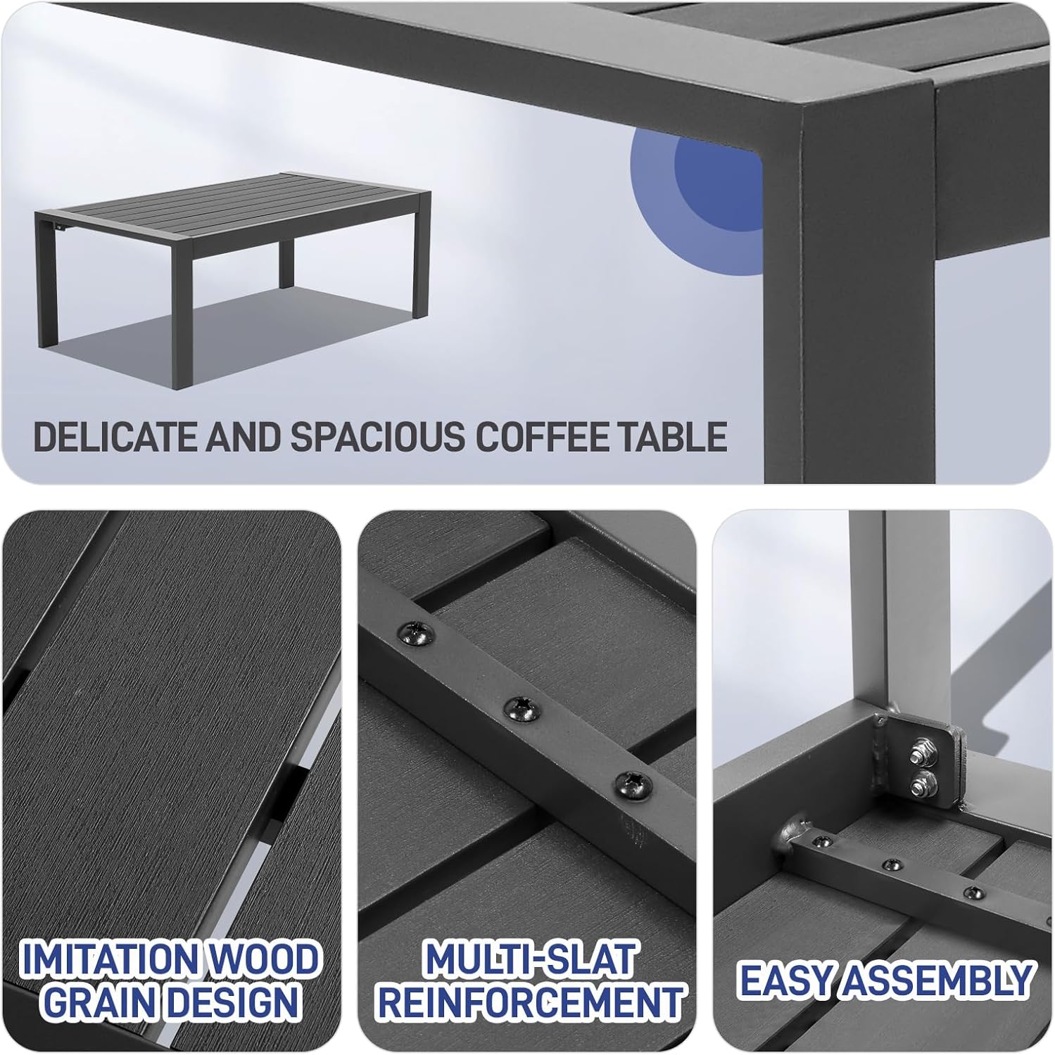 VINGLI Outdoor Furniture Aluminum Patio Furniture Set, Aluminum Outdoor Sofa and Coffee Table Modern Patio Sofa Set Patio Sectional Set for Patio Lawn, Garden, Backyard (Gray)