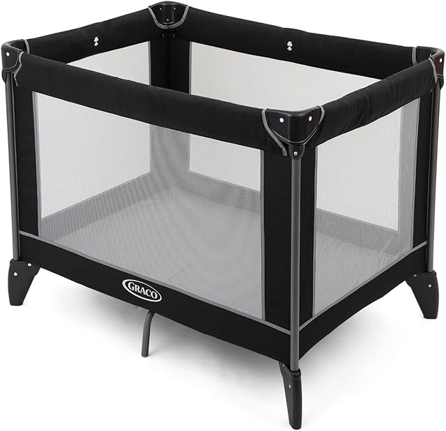 Graco Compact Travel Cot (Birth to 3 Years Approx.) with Signature Graco Push-Button Fold, Black/Grey