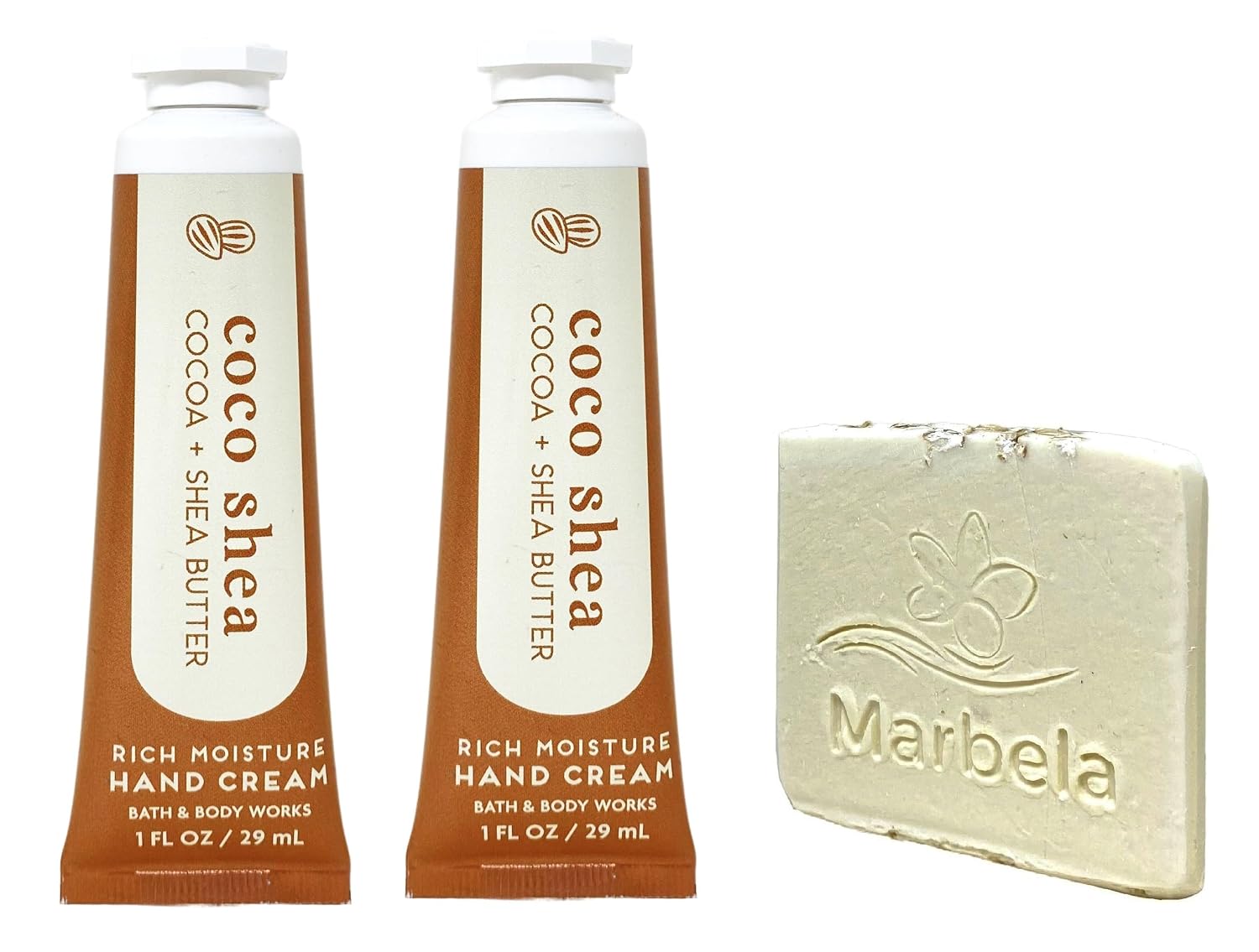 Bath & Body Works Coco Shea 2 Pack Hand Cream Bundle with a Natural Oats Sample Soap