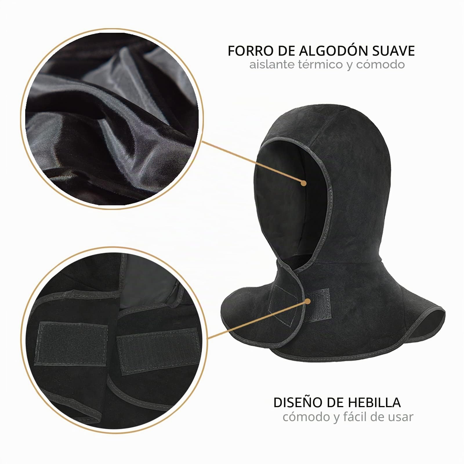 Capucha de soldadura, LeaSeek Casco de soldadura de cuero de vaca dividido con protección para el cuello y los hombros, protección para la cabeza, Casco de soldador negro, Capucha de soldador (negro)