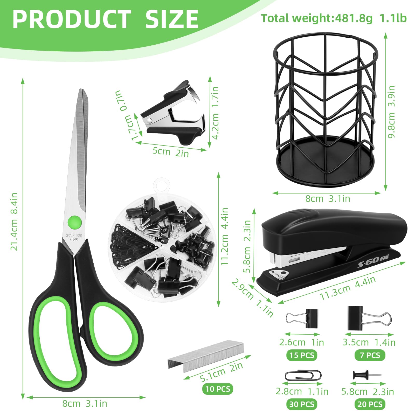 Vutyvve Office Supplies Kit, Desk Accessories Set, Products Include Scissors, Stapler, Staples, Staple Remover,Pen Holder - Image 4