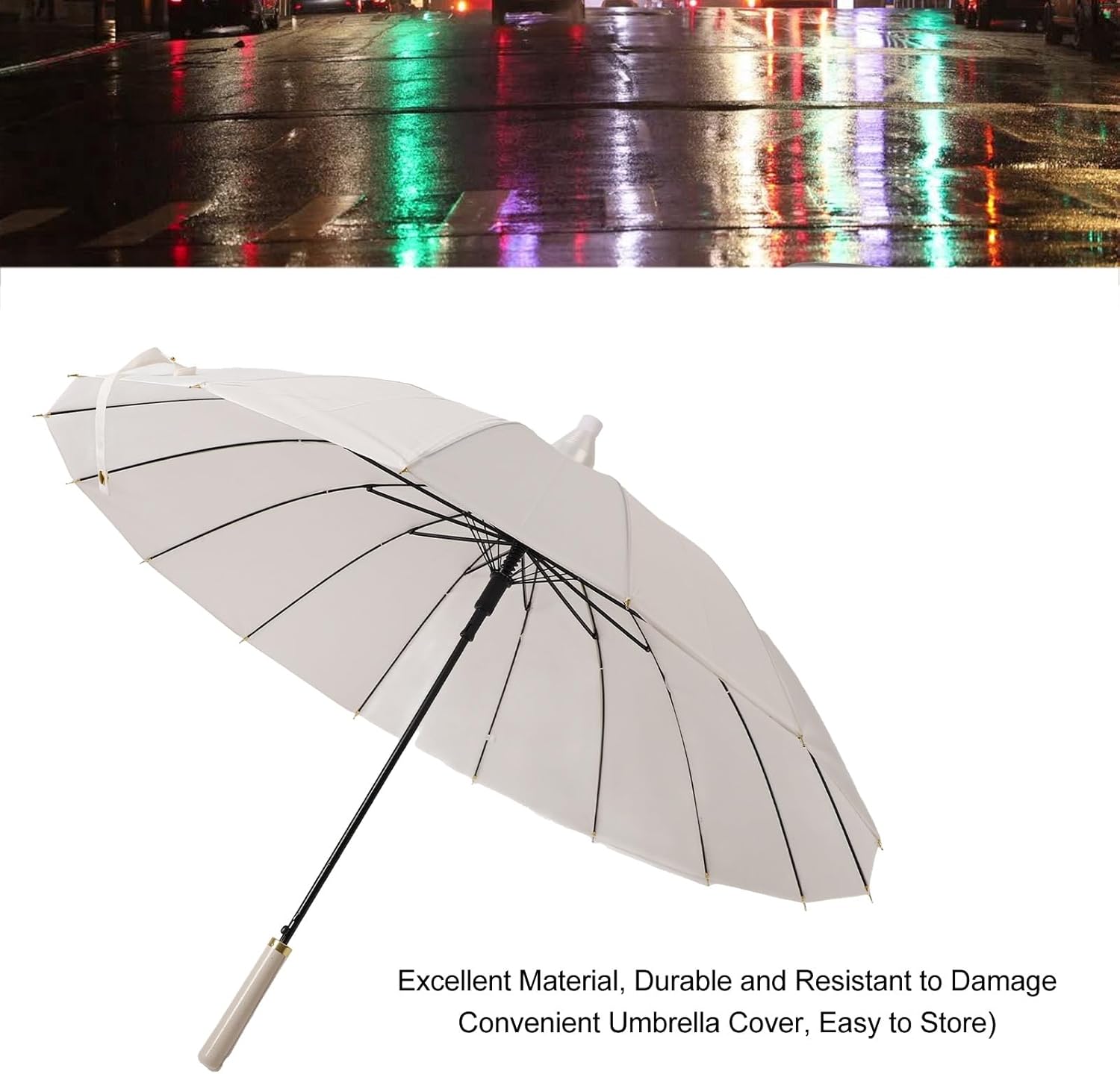 Zerodis Umbrellas Fiber Automatic Open Waterproofing Straight Handle Umbrella with Storage Cover Suitable for Outdoor Men Women in Rain Gusty Large Umbrella 16Ribs Long Stick