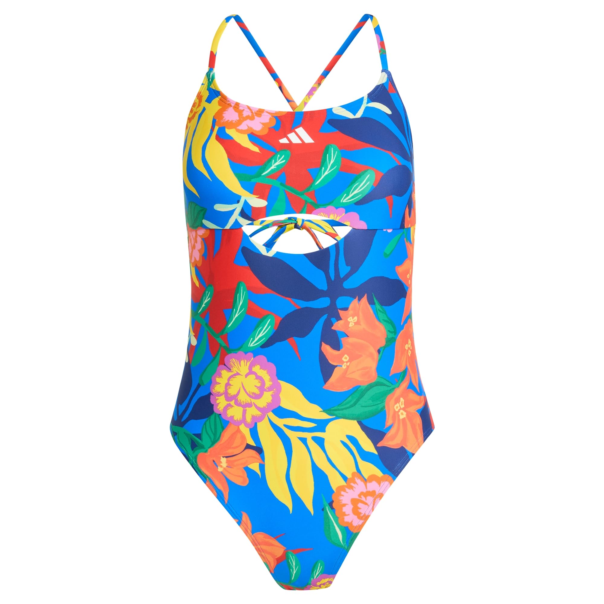 adidas Women's Mexicana Florals Tie-Back Swimsuit Swimwear, Glory Blue/White, 36"