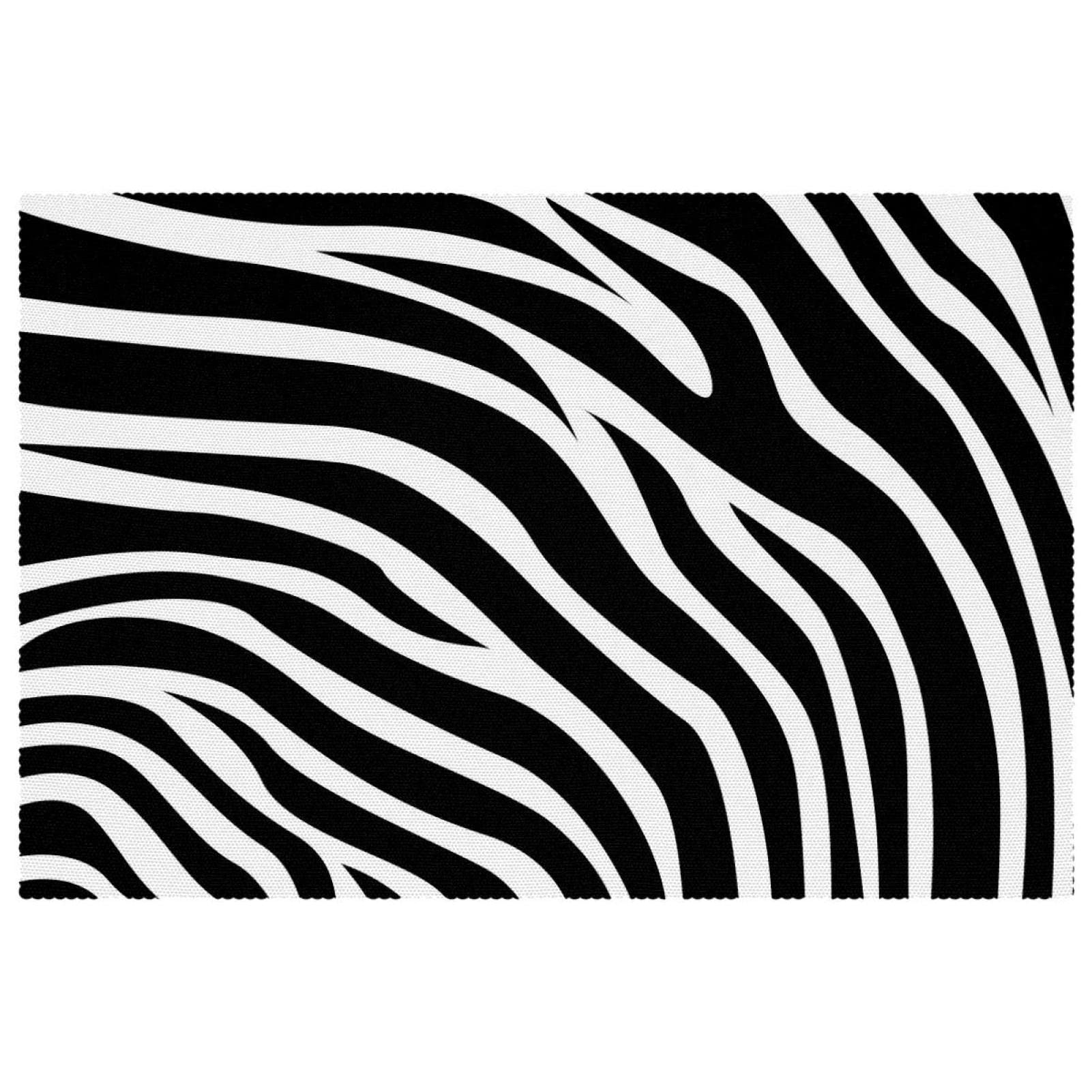 Set de table zébré noir et blanc lavable en PVC pour salle à manger de 6 pièces