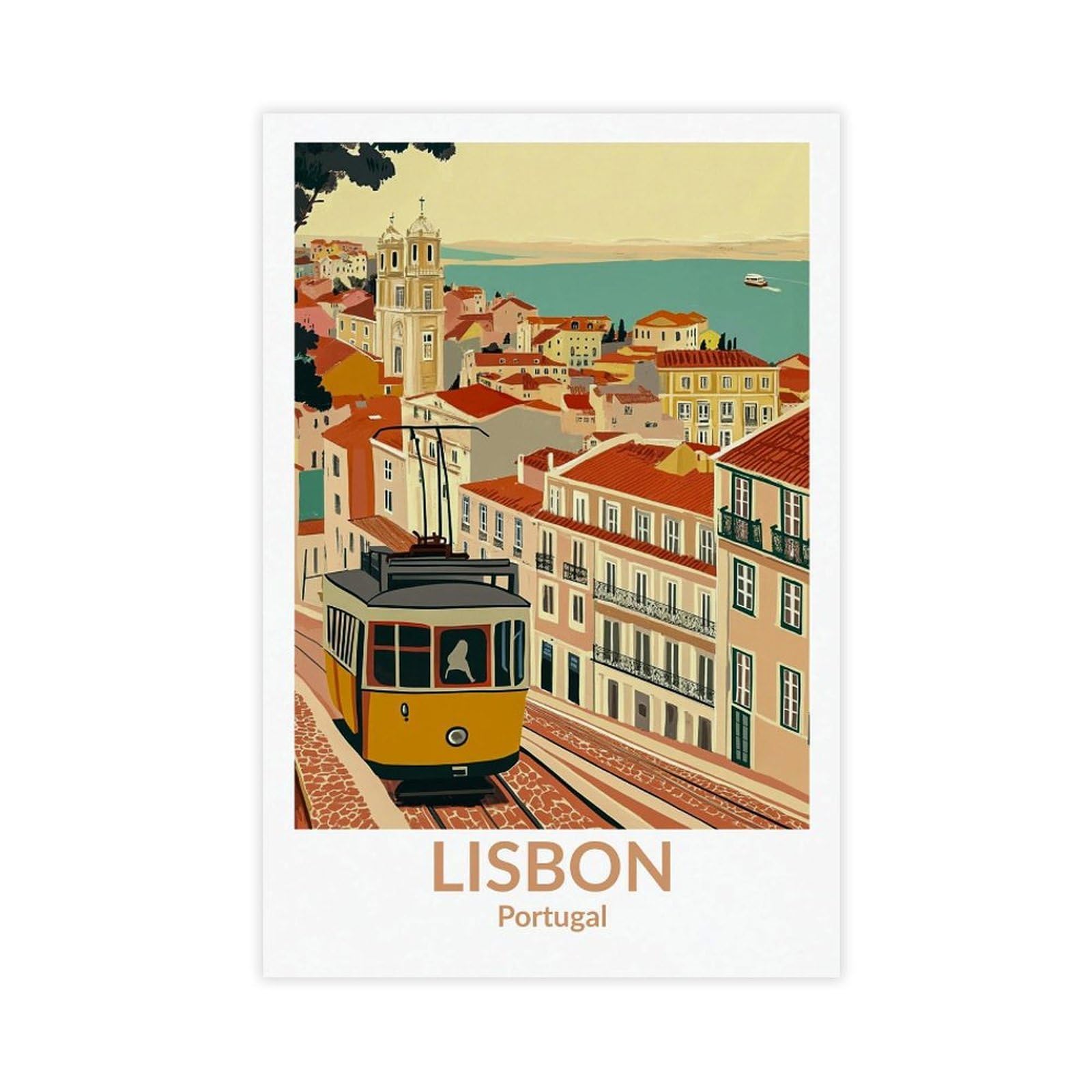 QNVJQKDSI Lisbon Portugal Vintage Travel Canvas Poster Bedroom Decor Landscape Office Room Decor Gift 24" L X 36" W