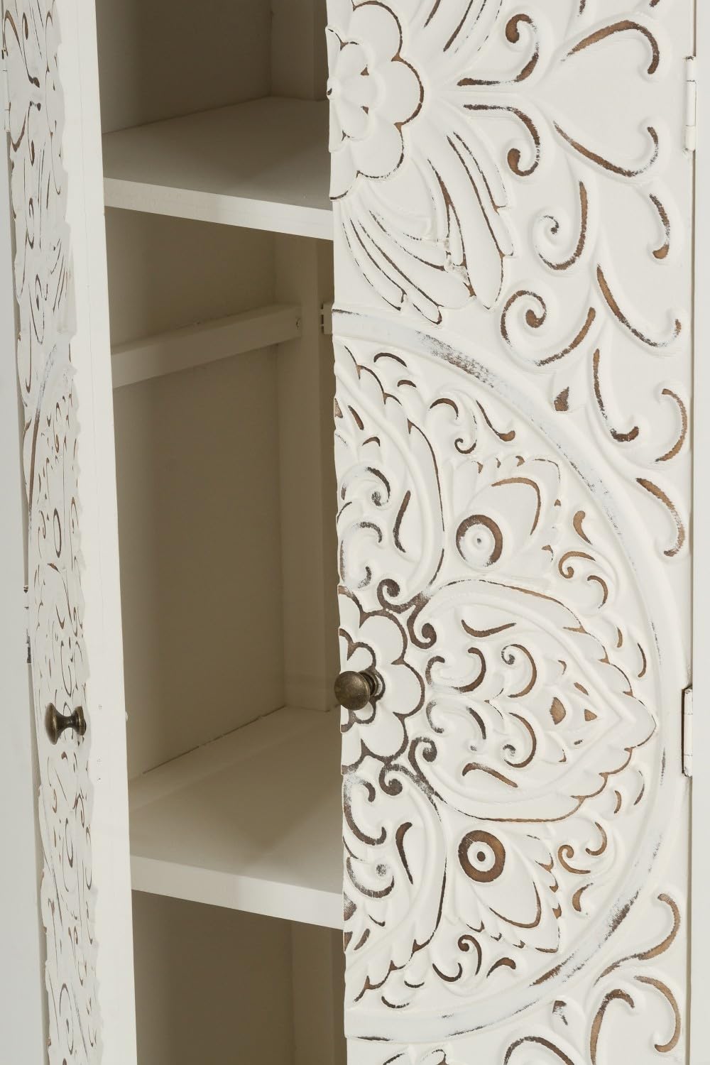 Schrank Felicitas FSC-Zertifiziert H:127 cm B:53cm T:39cm | Kommode mit 2 Türen | Regalschrank für Büro, Flur & Wohnzimmer | nachhaltiges Holz, vielseitig, modernes Shabby Chic Design