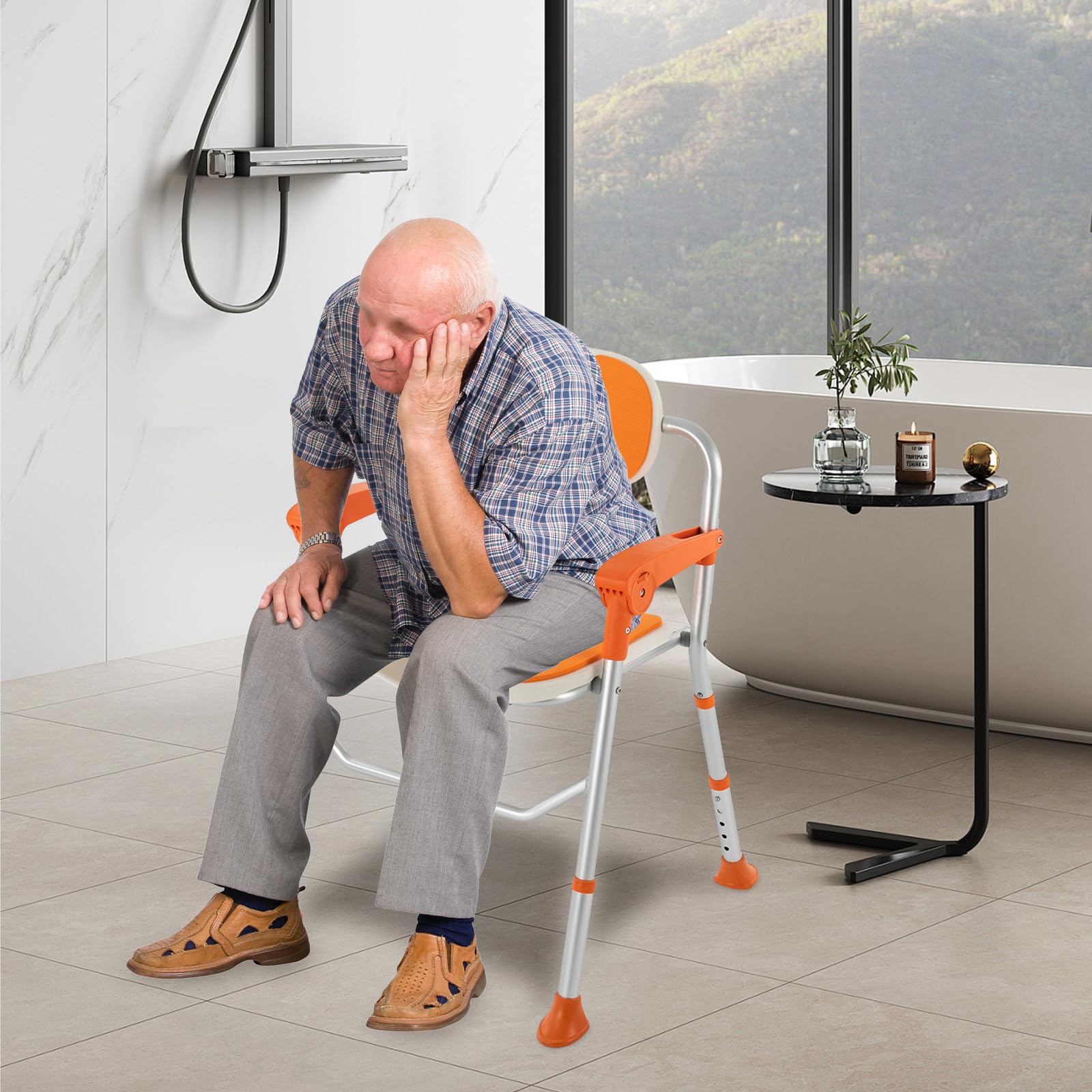 Silla de ducha de altura ajustable con respaldo y soporte para cabezal de ducha, Sillas para bañera, se puede utilizar en hospitales, hogares de ancianos, centros de atención y en el hogar