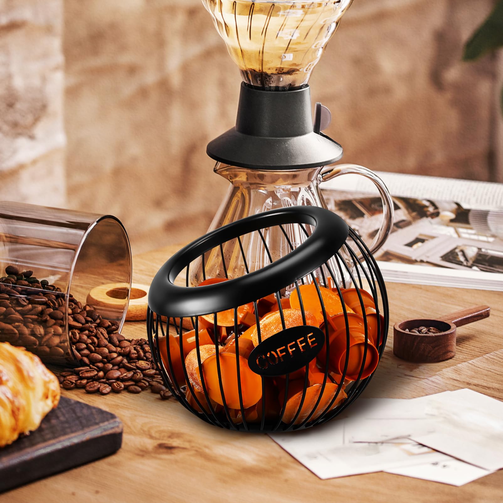 Hemobllo Coffee Pod Organizer Rack and Fruit Basket Wire Storage Container for Kitchen Countertop with Large Capacity for Coffee Capsules and Fresh Fruits - Image 3