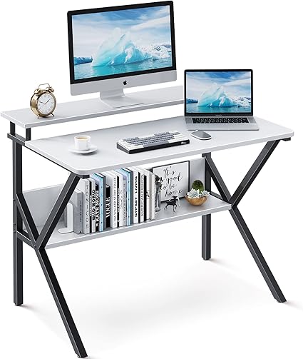 Amazon Co Jp Kkl パソコンデスク モニター台付き 幅70cm 奥行48cm 机 Pcデスク 棚付きデスク コンパクト 省スペース 在宅勤務 テレワークデスク 頑丈で組立簡単 おしゃれ 大人 子供用 収納 モニターアーム対応 ホワイト 文房具 オフィス用品