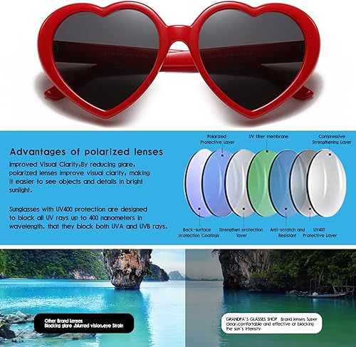 Vista 4 de Polarized Heart Shaped Sunglasses Women Retro Fashion Style UV400 Protection