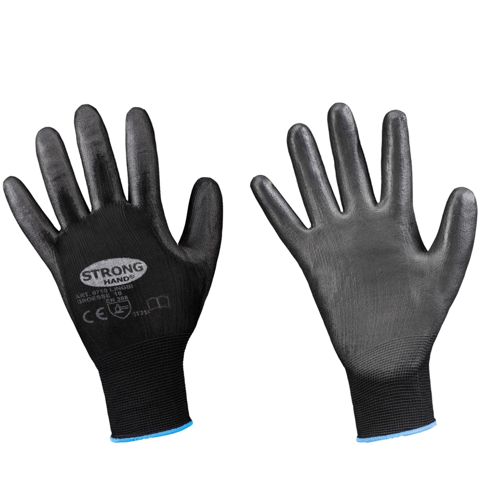 D2D | 48 Paar - Montagehandschuhe - Größe: 9 (L) - Schwarz aus Polyamid (Nylon) mit einer PU Beschichtung - Norm EN 388 CAT 2 - Arbeitshandschuhe - Feinstrick - Lagerhandschuhe