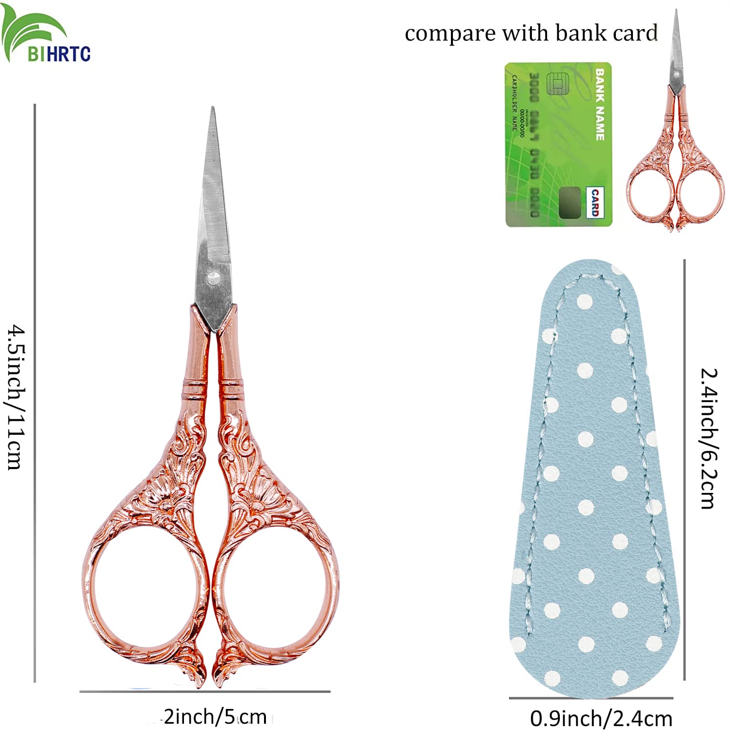 BIHRTC 4.5 Inch Embroidery Scissors With Leather Cover – Sharp Stainless Steel Detail Scissors For Crafting - View #9
