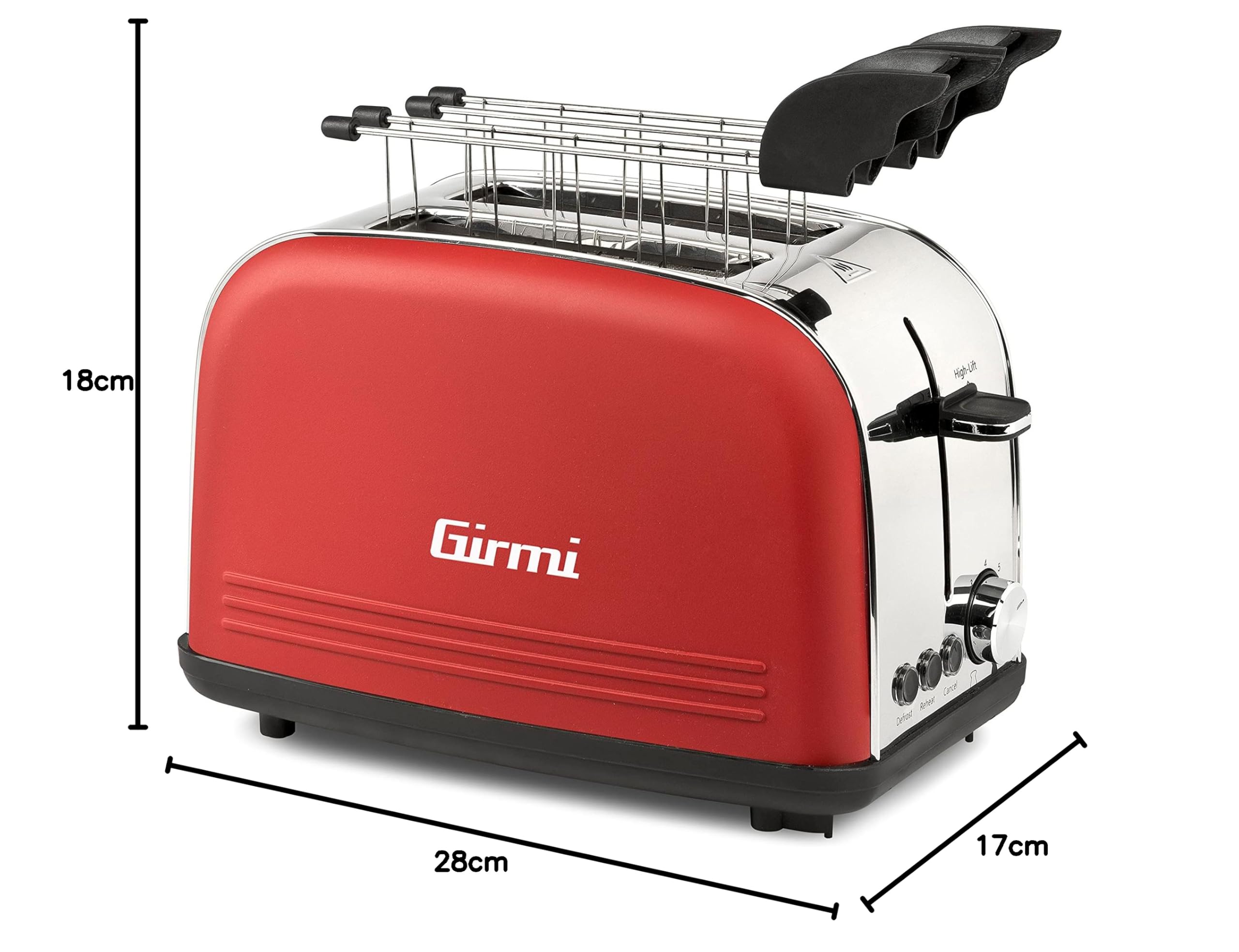 Girmi TP57 Toster, 800 W, Korpus i szczypce INOX, Czerwony