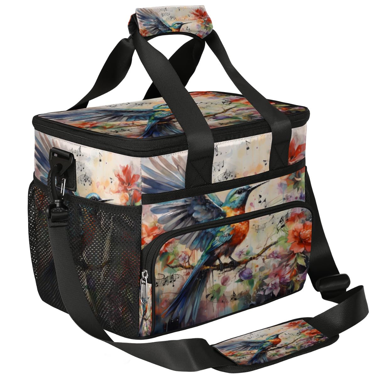 Tropical Flowers Insulated Picnic Backpack Lunch Box for Women Men Picnic Basket Tote Lunch Bag Picnic Bag Portable Lunch Bags for Picnic, Beach, Work, Trip,Office, Camp Humming Bird