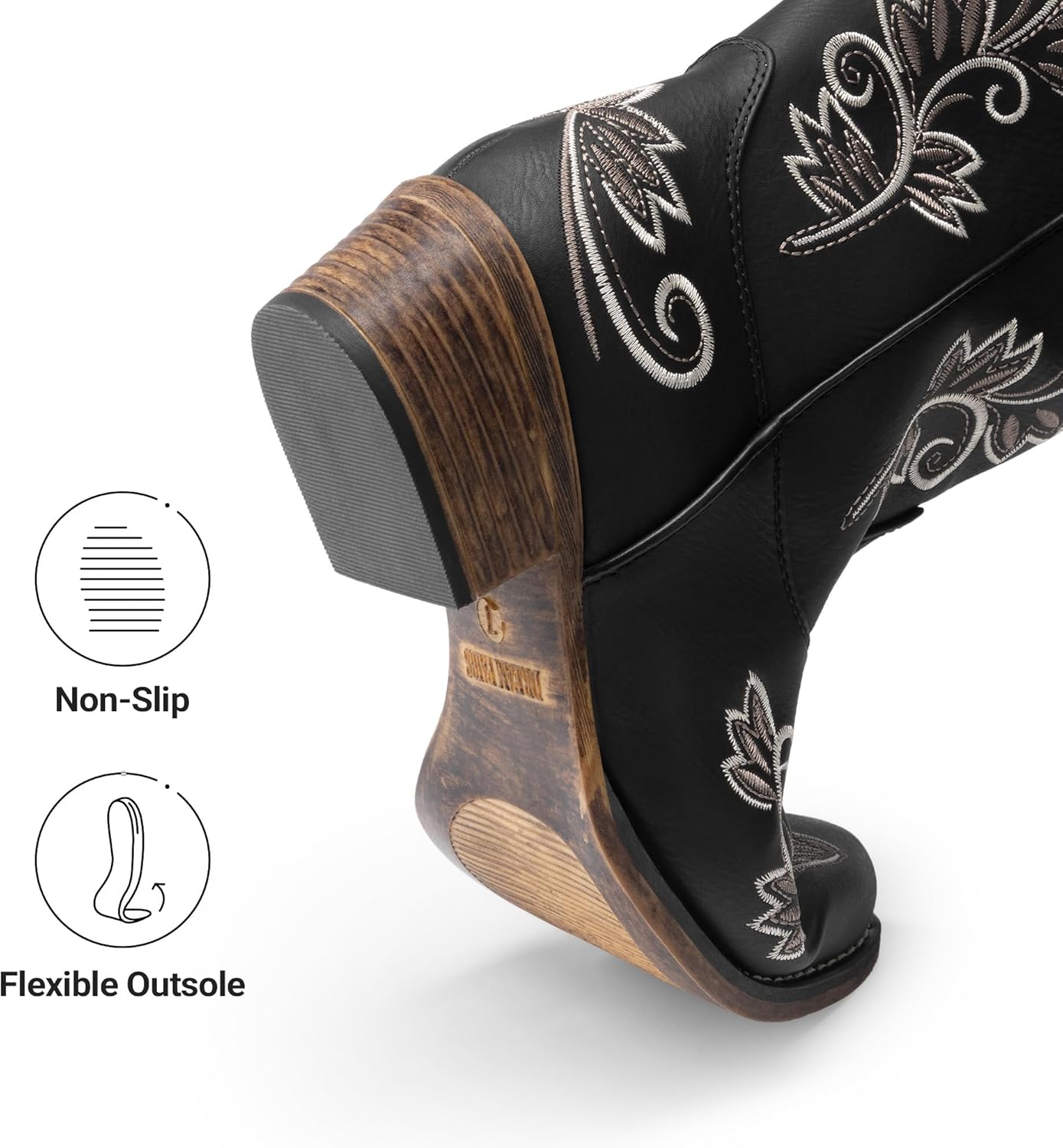 DREAM PAIRS Women's Cowboy Cowgirl Western Mid Calf Boots Square Toe Embroidered Stitched Pull On Country Boots with Low Chunky Heel - Image 9