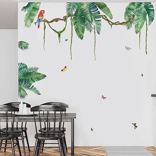 Miniatura 3 de wondever Calcomanías de pared de hojas de palmera, hojas tropicales, plantas verdes, calcomanías artísticas de pared para sala de estar, dormitorio,