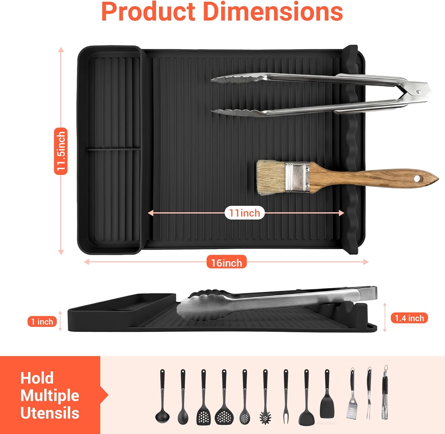 2Pack Silicone Grill Mat for Blackstone - 16x11.5 Inch Non-Slip Tool Mat with Sauce Drip Pad & Wavy Grip, Outdoor BBQ Accessories & Gifts for Men, Dad, Grilling (Black)