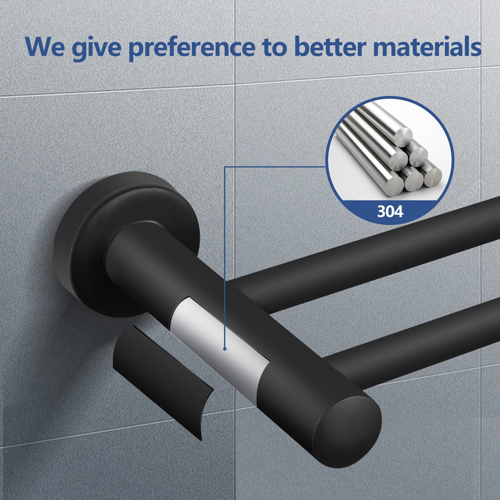 Toalleros para baño, libremente retráctiles de 16.7 a 28.6 pulgadas, toallero de barras dobles, acabado de pintura para hornear, acero inoxidable SUS304 para baño, cocina, baño, baño, baño, cocina, 2