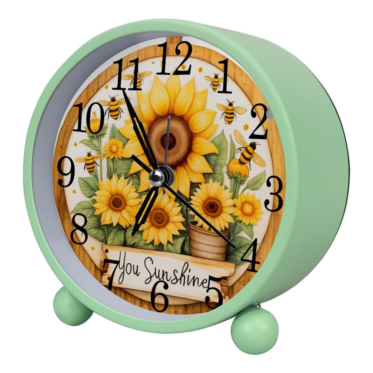 Luoweisi Alarm Clock Sunflowers Bee, Silent Non-Ticking with Night Light