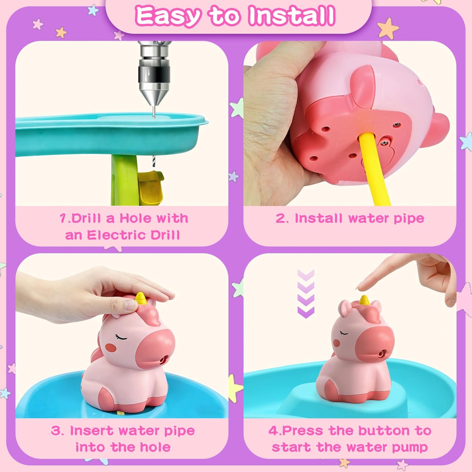 weirtoya Water Table Pump for Toddlers, Unicorn Toys Battery Powered Pump for Water Table Cordless Work Splash Toys Kids Toddler Summer Outddor Toys