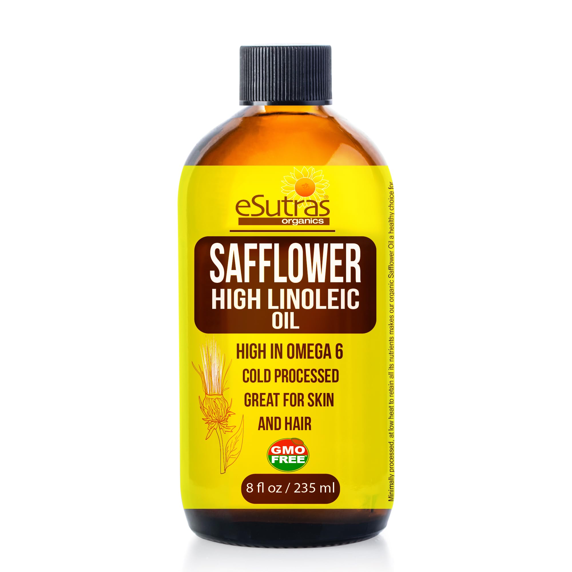 eSutras Organics Safflower Hi Linoleic Oil, Cold pressed from High Linoleic Safflower seeds 8 oz