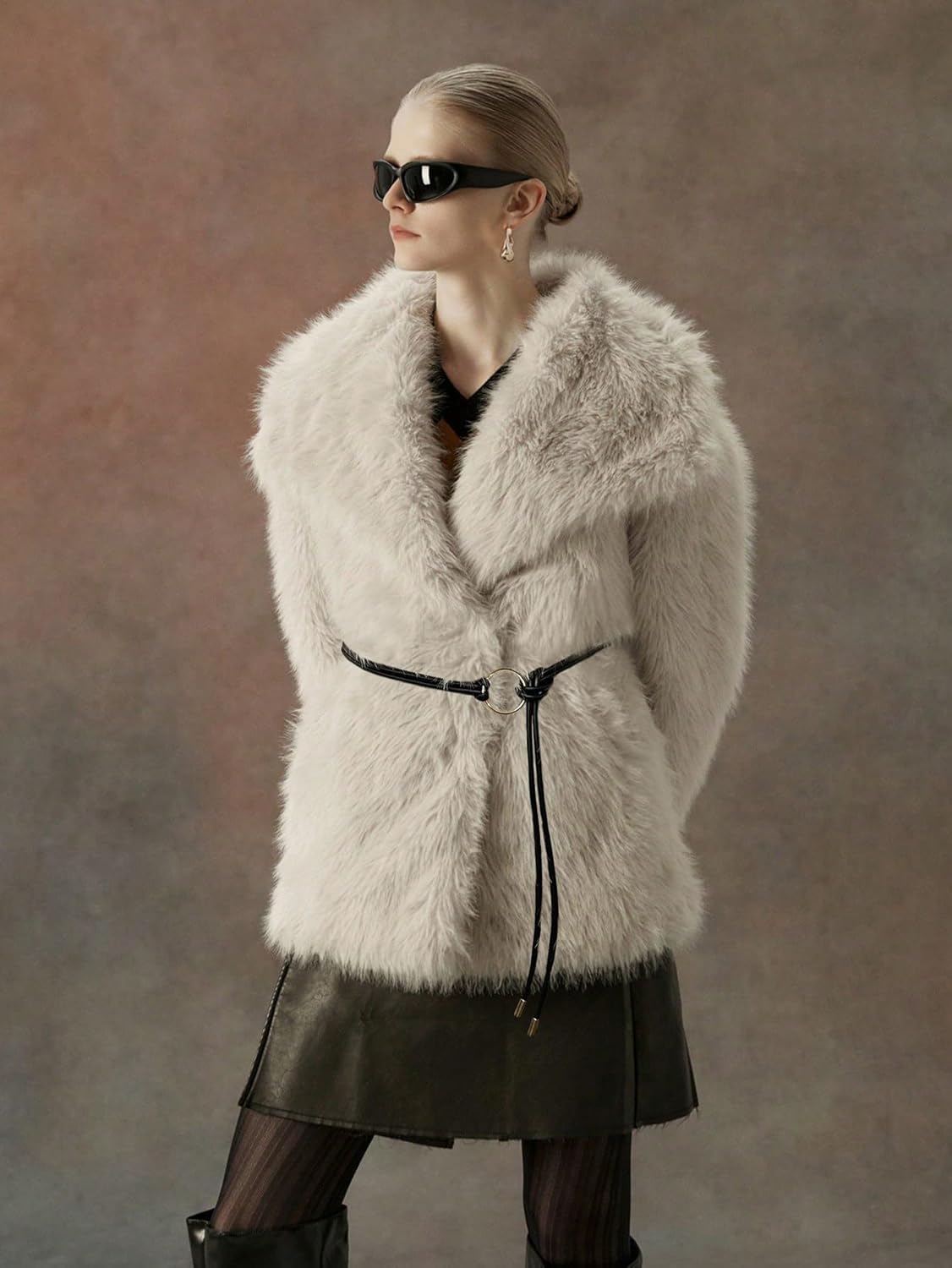 Women Faux Fur Jacket Fluffy Fleece Coat Short Cropped Long Sleeve Lapel Button Down Fuzzy Winter Outerwear - Image 2