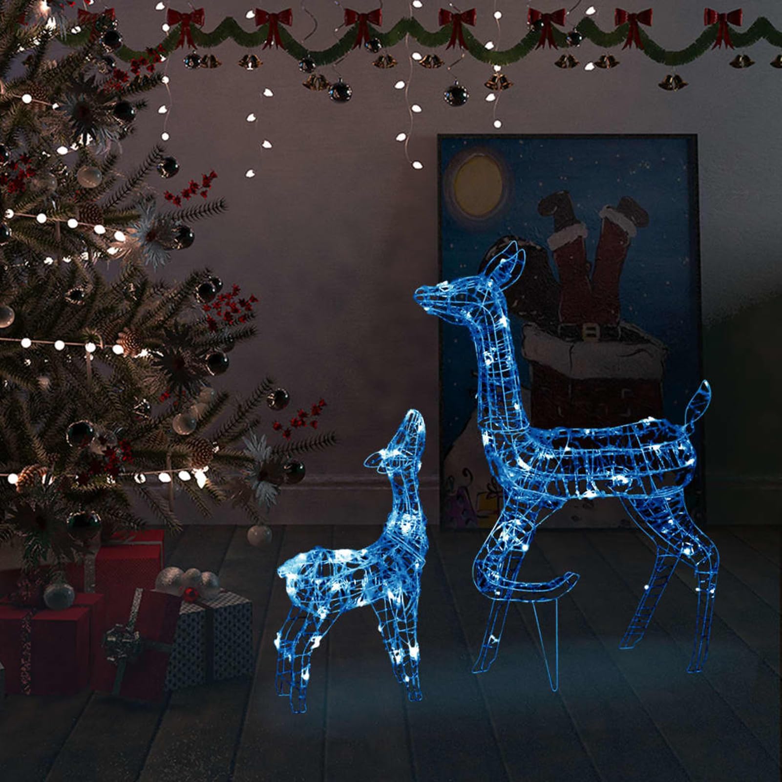Gecheer LED-Rentier-Familie Weihnachtsdeko Acryl 160 LED Blau, Weihnachtsdekoration für Weihnachtsmarkt Festliche Eventdekoration Garten Rasen Terrasse Vorgarten Fassade329791
