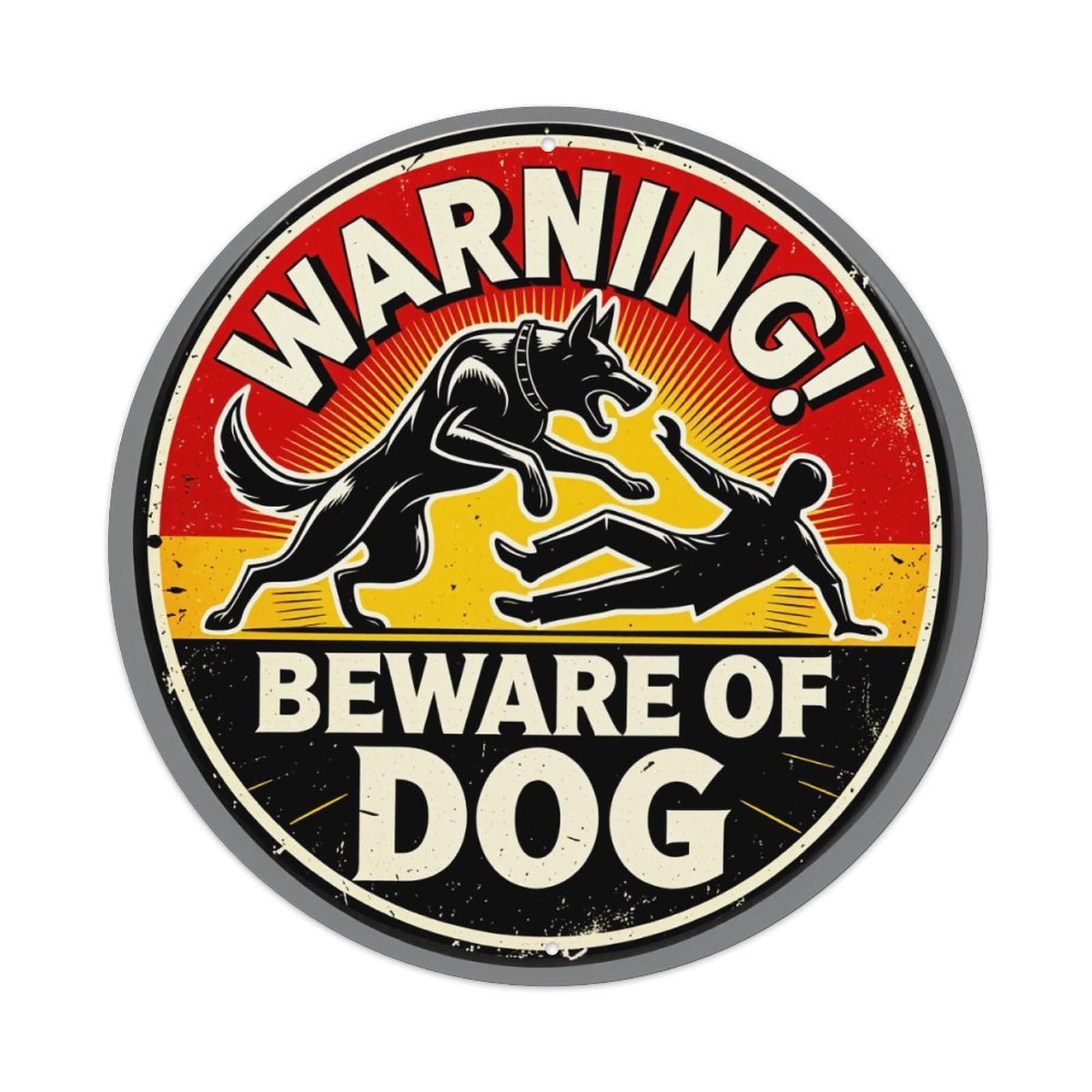 Warning Dog Attack Sign Pattern_1 Retro Metal Sign Round Tin Sign, Vintage Decor Art Poster for Bar, Home, Man Cave, Kitchen, Laundry Room Gift 8x8Inch