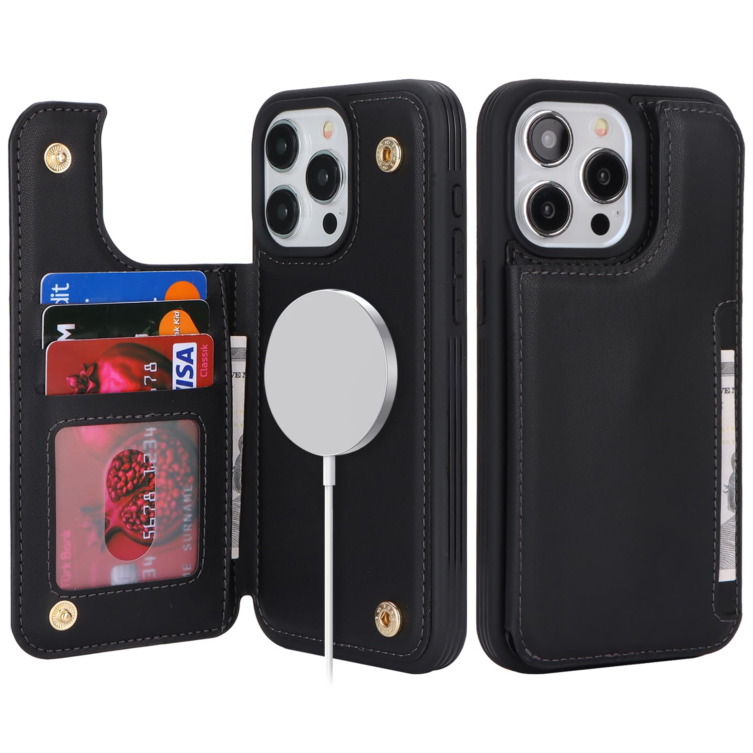 SailorTech iPhone 14 pro max Phone Case with Card Holder,iPhone 14 Pro max Wallet Case for Women Men with MagSafe PU Leather Protective Wallet for iPhone14Promax (Black)