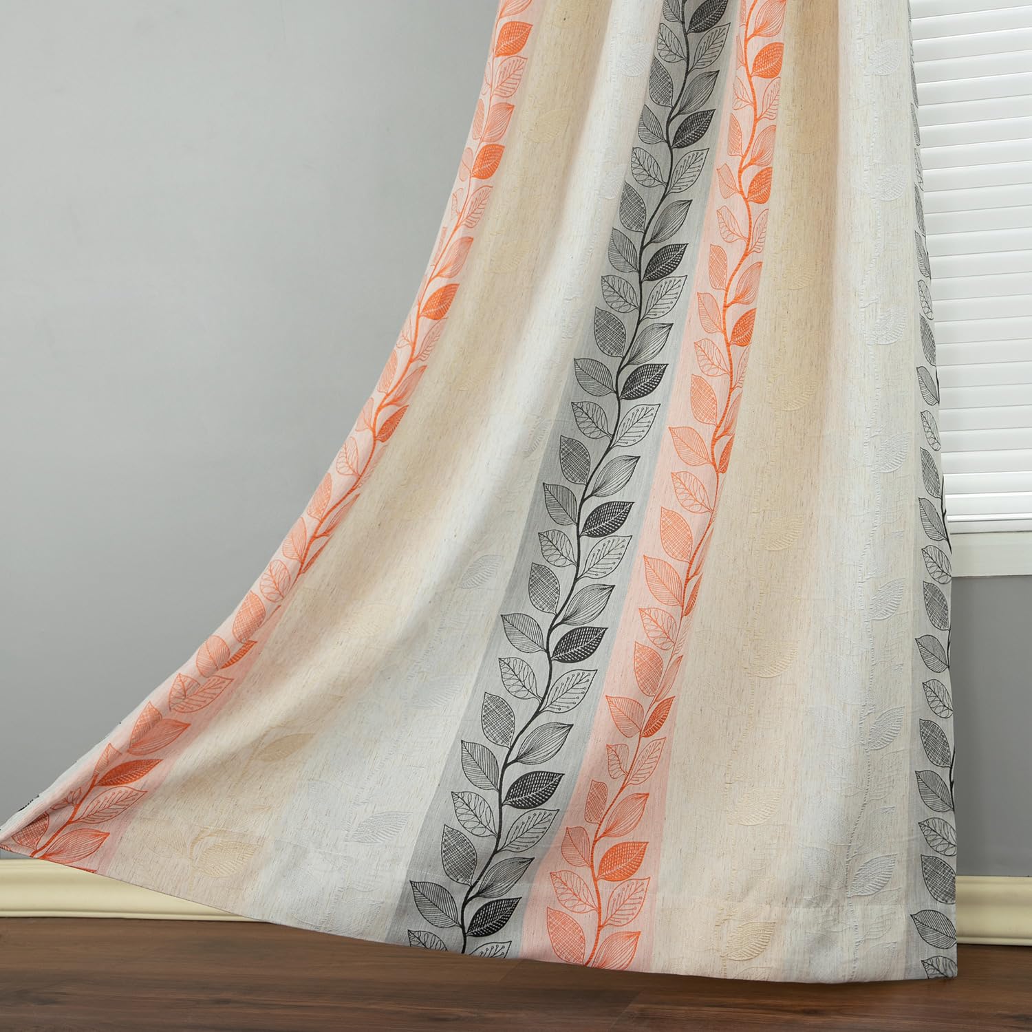 Leeva Exquisite Jacquard Window Treatment Curtains, Vines Leaves Pattern Light Filtering Grommet Drapery Panels for Nursery Living Room, 52 x 63 Inches, 2 Panels, Orange & Grey