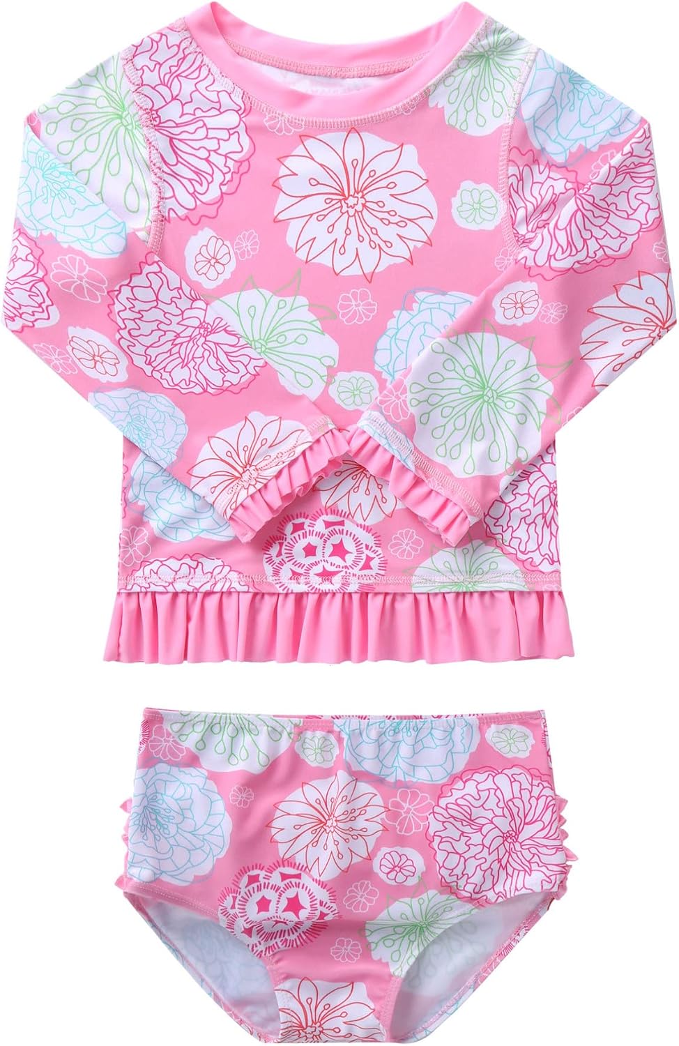 Little Girls Two Piece Rash Guard Swimsuit Toddle Long Sleeve Bathing Suit Beach Swimwear Set