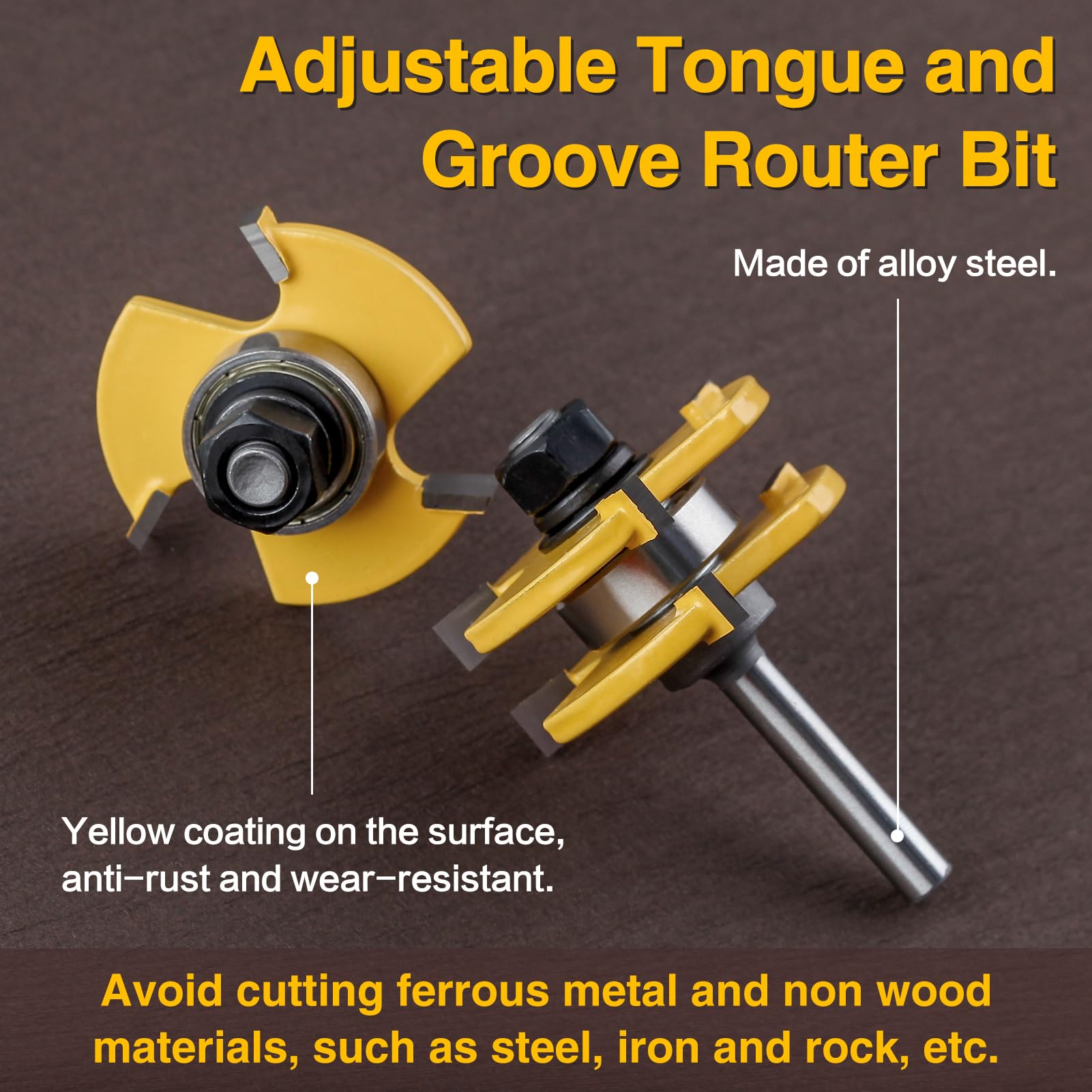 SPEEDWOX 2Pcs réglable languette et routeur Groove Bit 3 dents forme T languette et routeur Groove Bit Set routeurs 1/4 tige fraiseuse pour le travail du bois portes tiroirs étagères planchers Cabinet