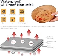 Vista 3 de Forro de papel desechable para freidora de aire, 50 piezas de papel pergamino antiadherente para freidora de aire, Lodgisity a prueba de agua