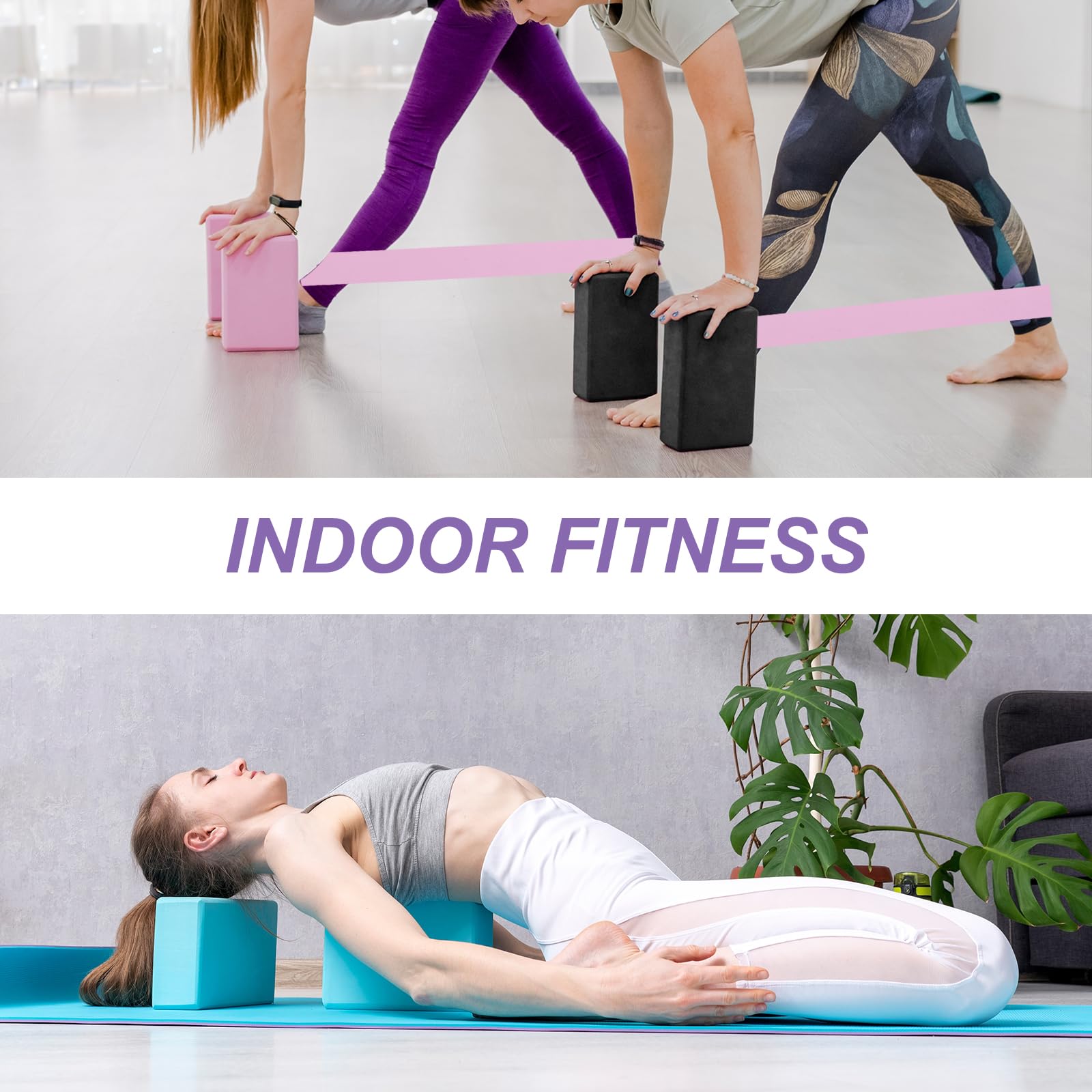 Set di blocchi per yoga e fasce di resistenza in schiuma EVA ad alta densità, confezione da 10, antiscivolo, 22,9 x 15,2 x 7,6 cm, leggeri mattoncini da danza per donne, perfetti per palestra