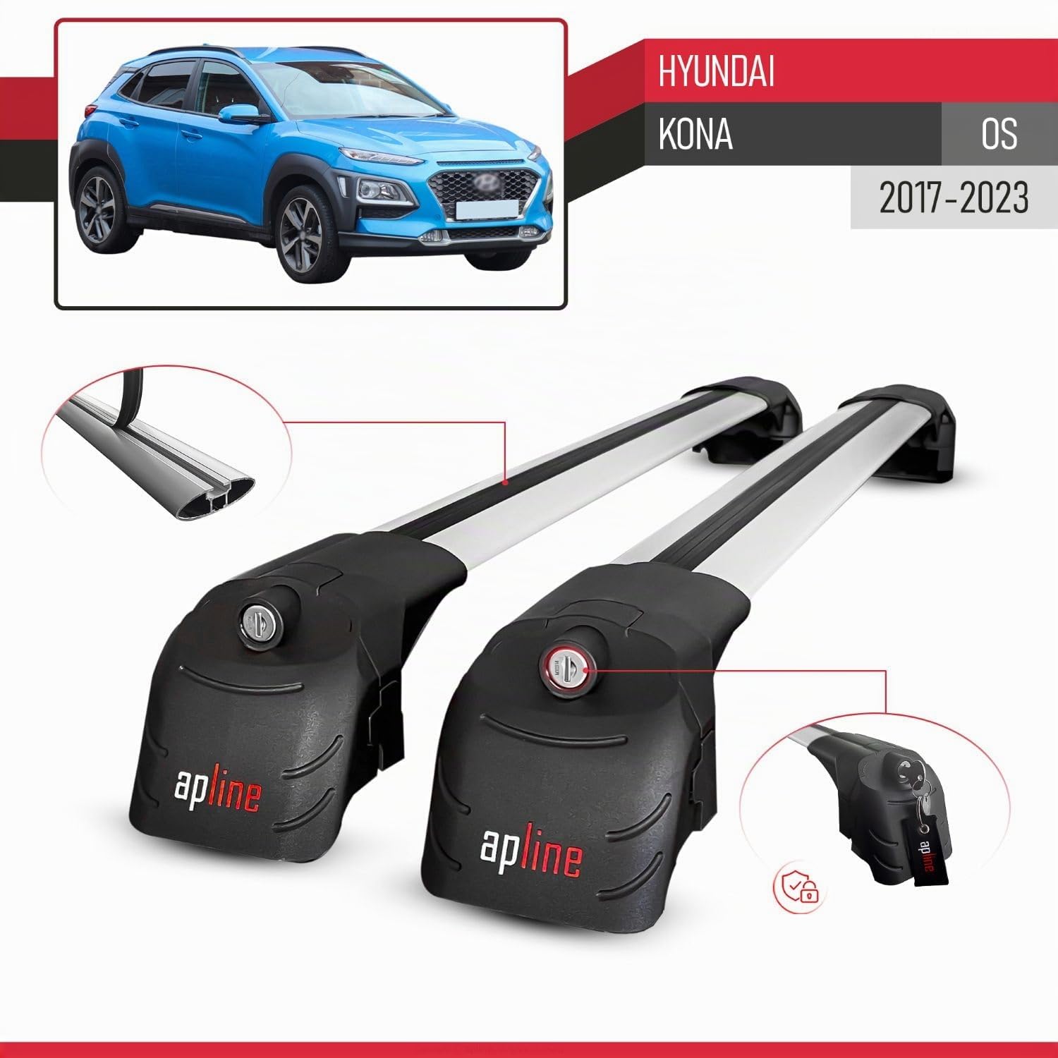 Compatible con Hyundai Kona 2017-2022 Barras de techo ACE-2 Portaequipajes Barras Transversales GRIS
