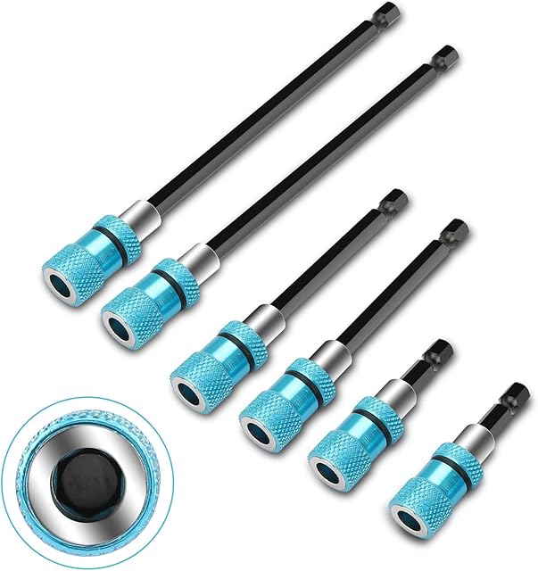 6pcs Magnetic Bit Holder Extension Bar for 1/4 Inch Hex Shank Electric Screwdriver Bits, Quick Change Stainless Steel Screwdriver Bit Holder for Power Tools, Hand Held Drivers, Drills, Screw Drivers