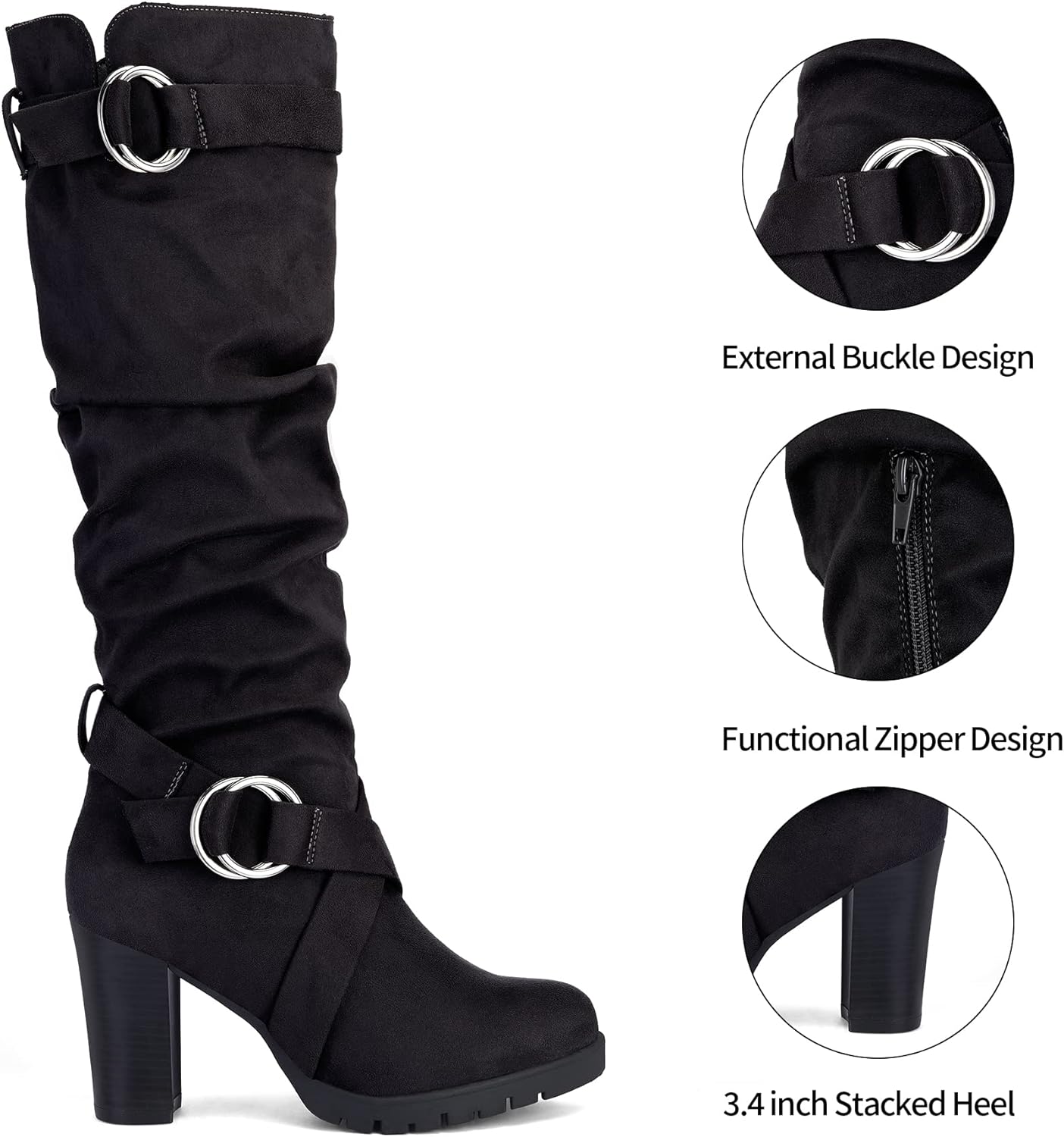 mysoft Women's Knee High Boots Fashion Chunky Block Heel Warm Winter Boots with Side Zippers