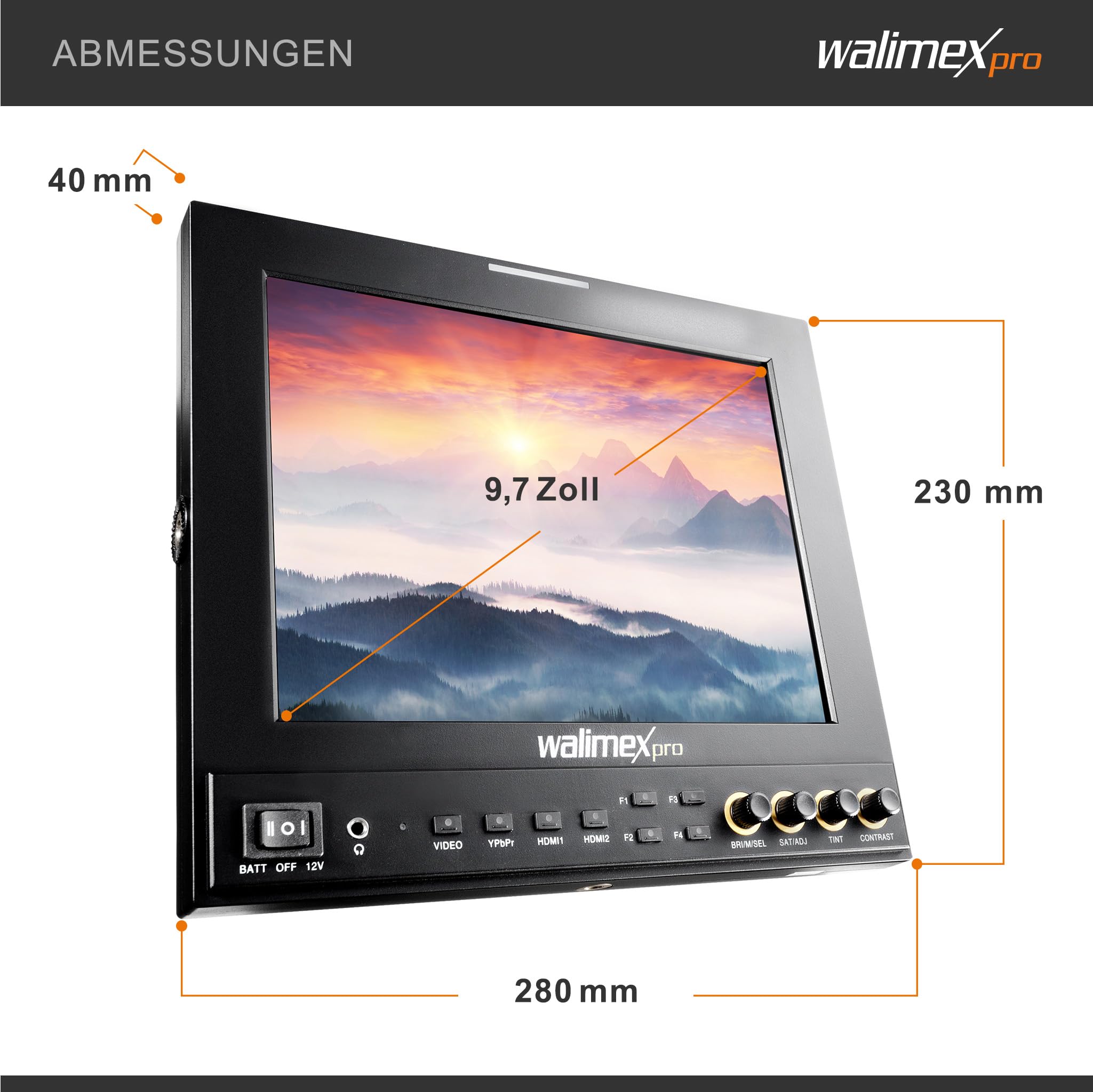 Walimex pro LCD Monitor Director II 9,7' Professioneller Video Screen 24,6 cm mit 1920 x 1080 Pixel, Full HD, 8-Fach Zoom, HDMI Out - für Video DSLR Kamera