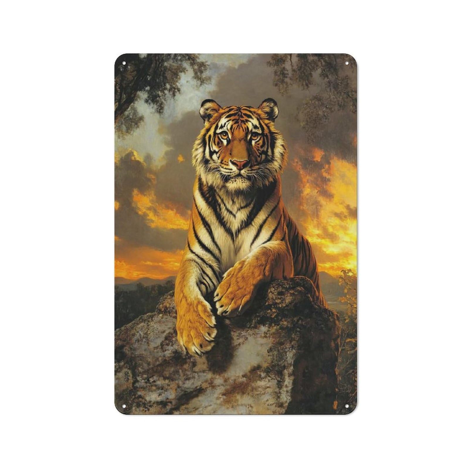 Tin Wall Plaque 30x20cm with Majestic Tiger at Sunset for Pub Or Café, A Decorative Christmas Gift for Hospitality Wall Decor Collectors