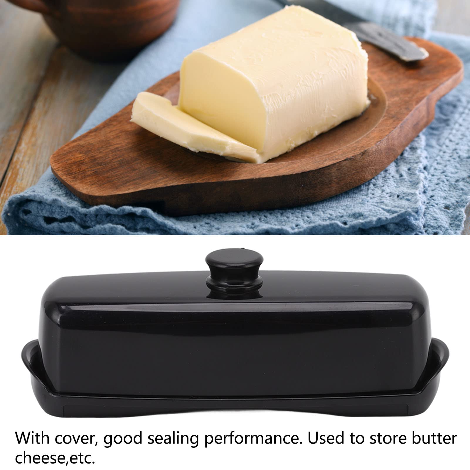 Beurrier Noir Hermétique Avec Couvercle - Plastique Alimentaire - Pour Beurre Et Fromage - Accessoire Cuisine