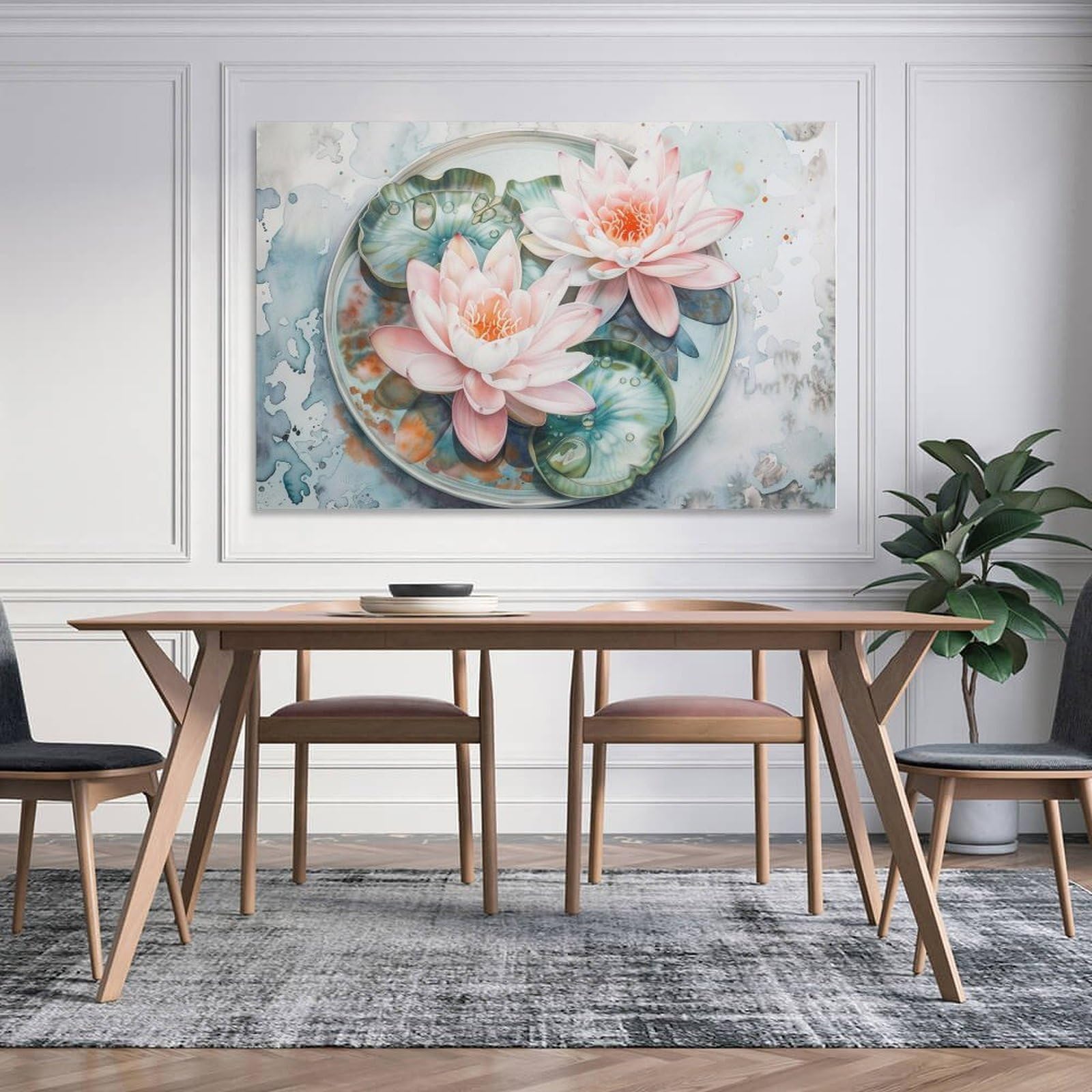 Amazon.co.jp: 絵画 2 つの美しい蓮の花インテリア 絵画 魅力的な花