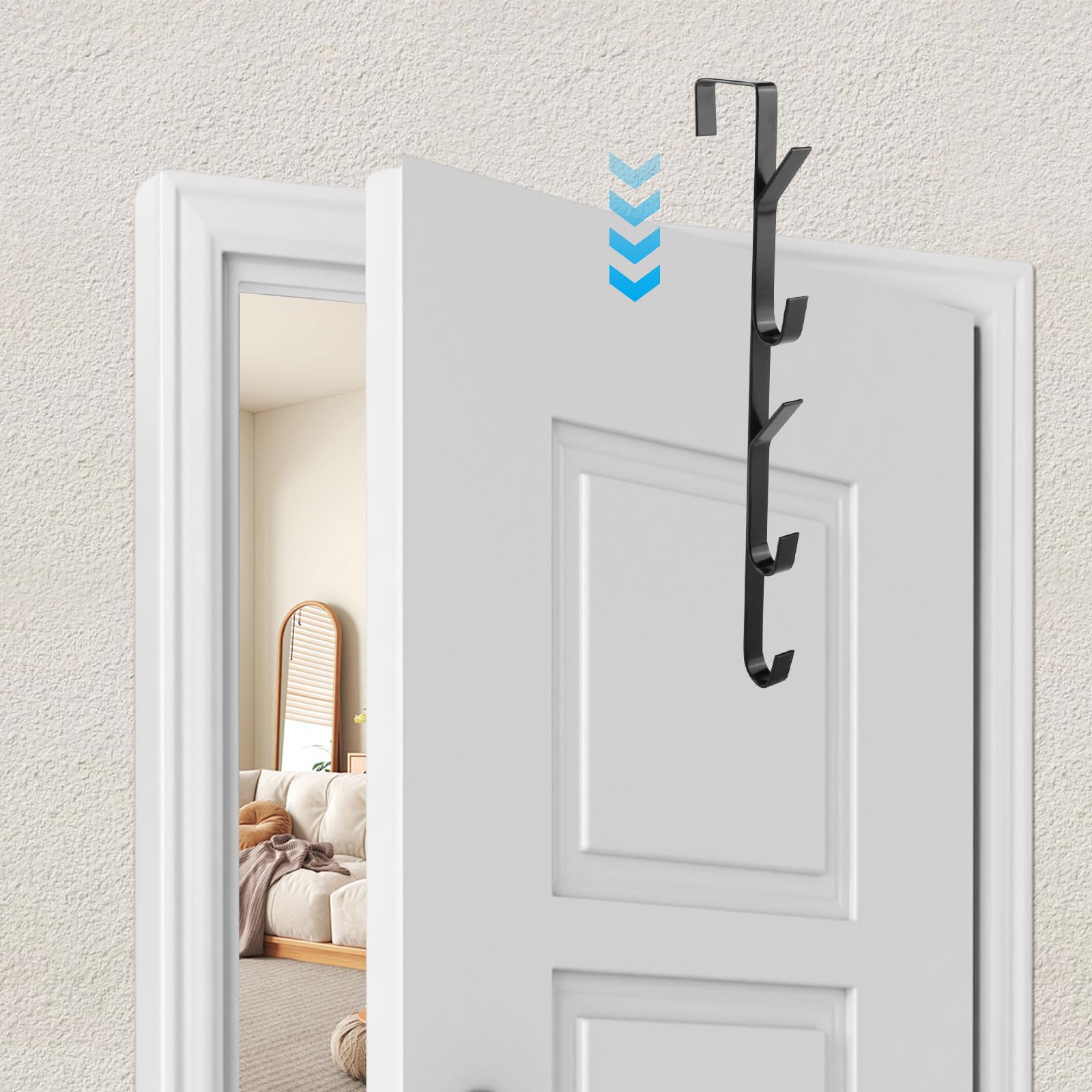 Colgador Puerta 5 Piezas x 5 Ganchos Perchero Puertas 30 cm Gancho Vertical para Puerta No es Necesario Taladrar para Ropa Toallas Sombreros Paraguas Ahorro de Espacio (Negro)