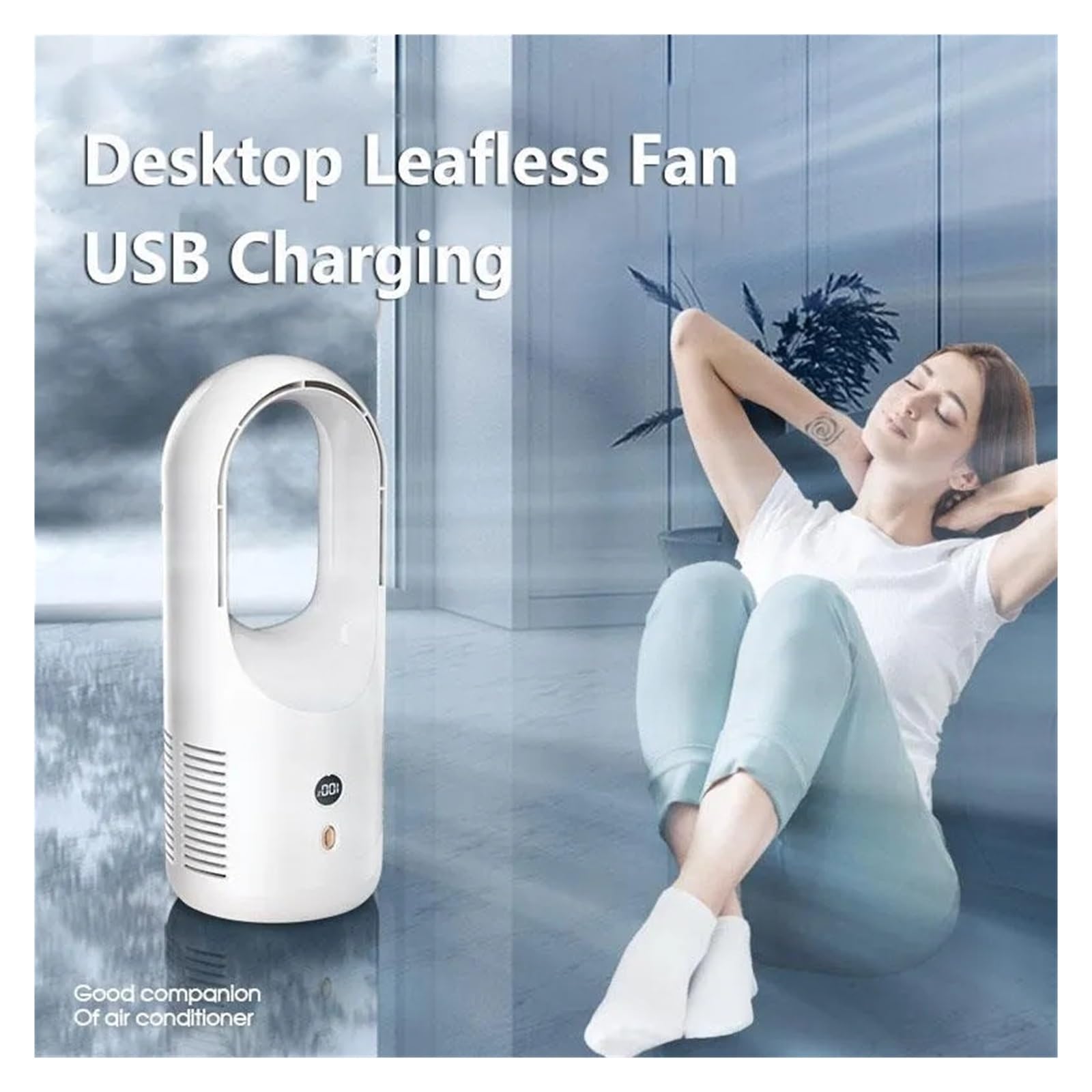BezłOpatkowy Wentylator Biurkowy Elektryczny Wentylator Bezłopatkowy Cooler Desktop Przenośny Wentylator USB Z Możliwością Ładowania Bezprzewodowy Wyświetlacz LED Cicha Cyrkulacja 360°